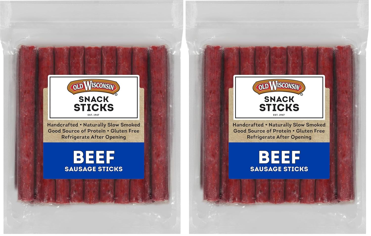 Old Wisconsin Beef Sausage Snack Sticks, Naturally Smoked, Ready to Eat, High Protein, Low Carb, Keto, Gluten Free, 26 Ounce Resealable Package