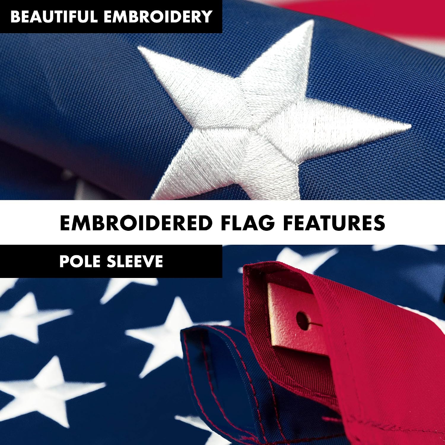 G128 American USA Flag | 5x8 Ft | ToughWeave Series Embroidered 300D Polyester | Country Flag, Embroidered Stars, Sewn Stripes, Indoor/Outdoor, Brass Grommets