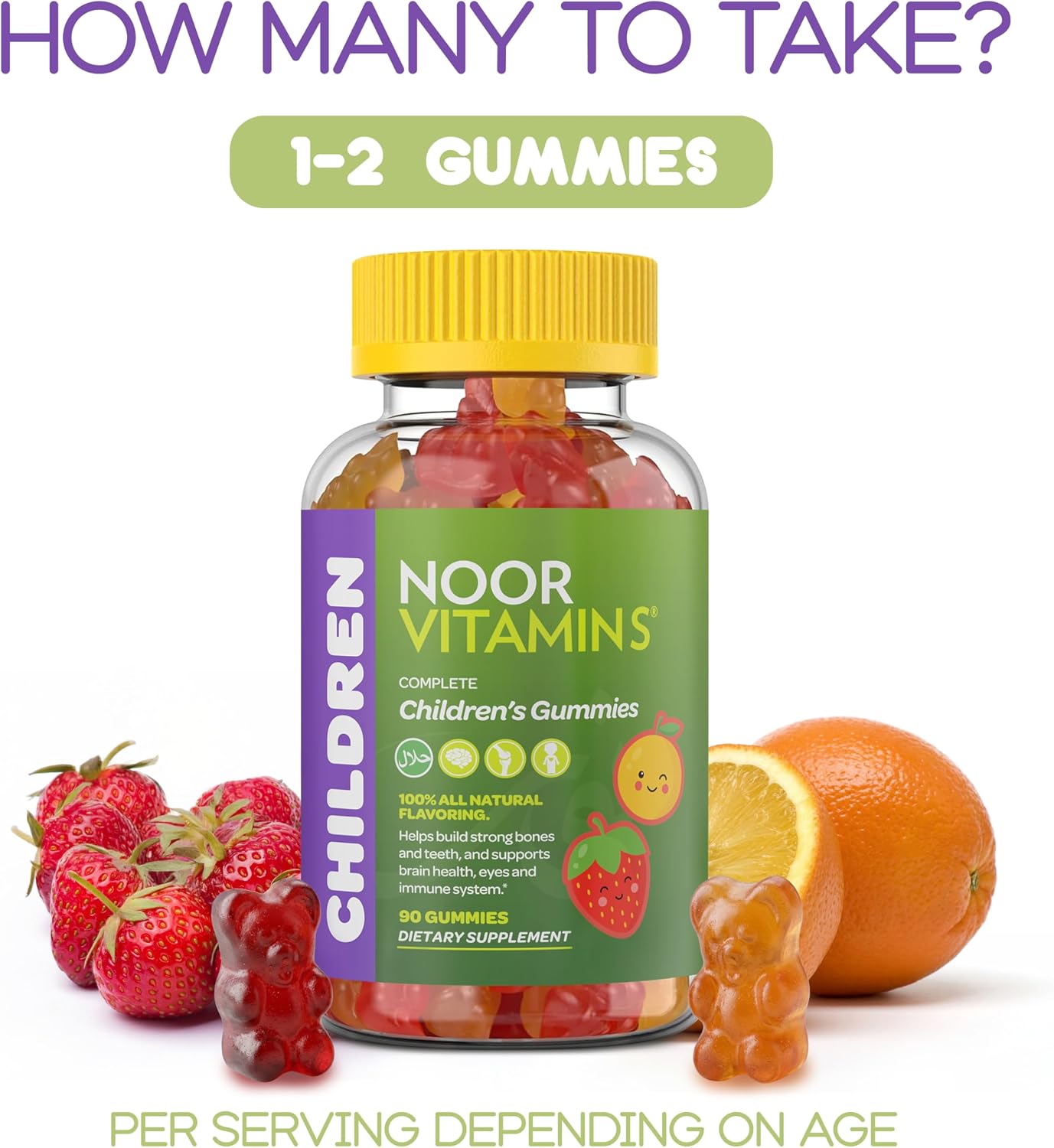 Noor Vitamins Halal Vitamins, Kids Vitamins, Kids Multivitamin Gummies: Vitamin C for Kids, D3, and Zinc for Immunity