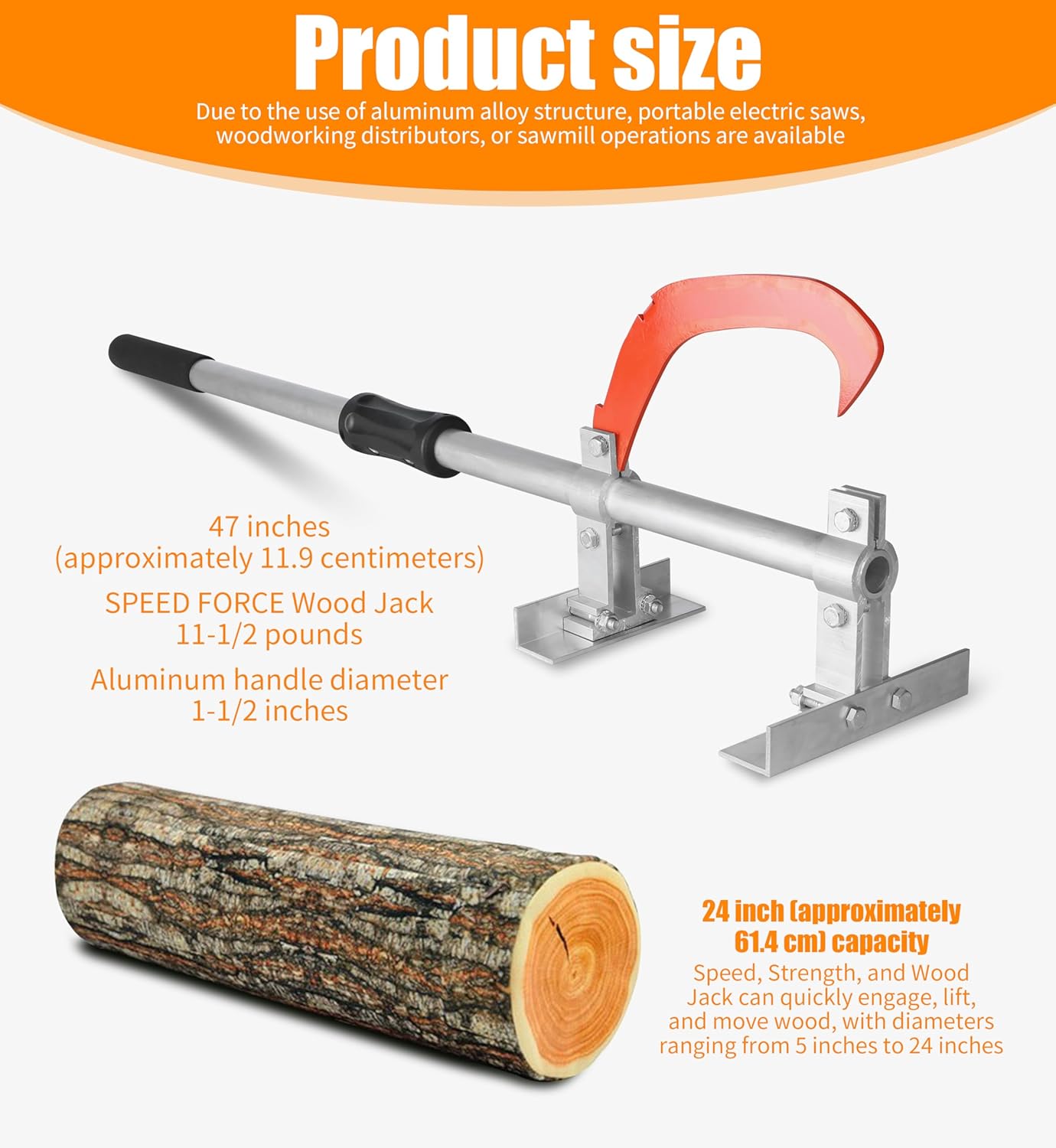 SPEED FORCE 47 Inch TimberJack Forestry/Logging/Log Jack/Chainsaw/Log Lifter/Cant Hook/Timber Jack, Full Aluminum Construction, Strong & Sturdy