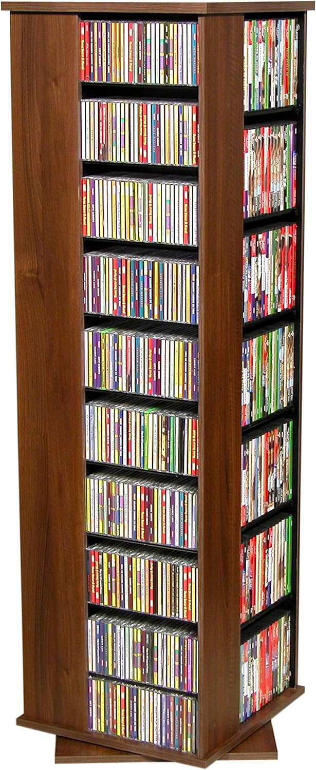 Venture Horizon 4-Sided Revolving Media Tower 1000 - Black: Laminated Wood Composites (MDF), Black-Color, 18.75" L x 18.75" W x 63" H