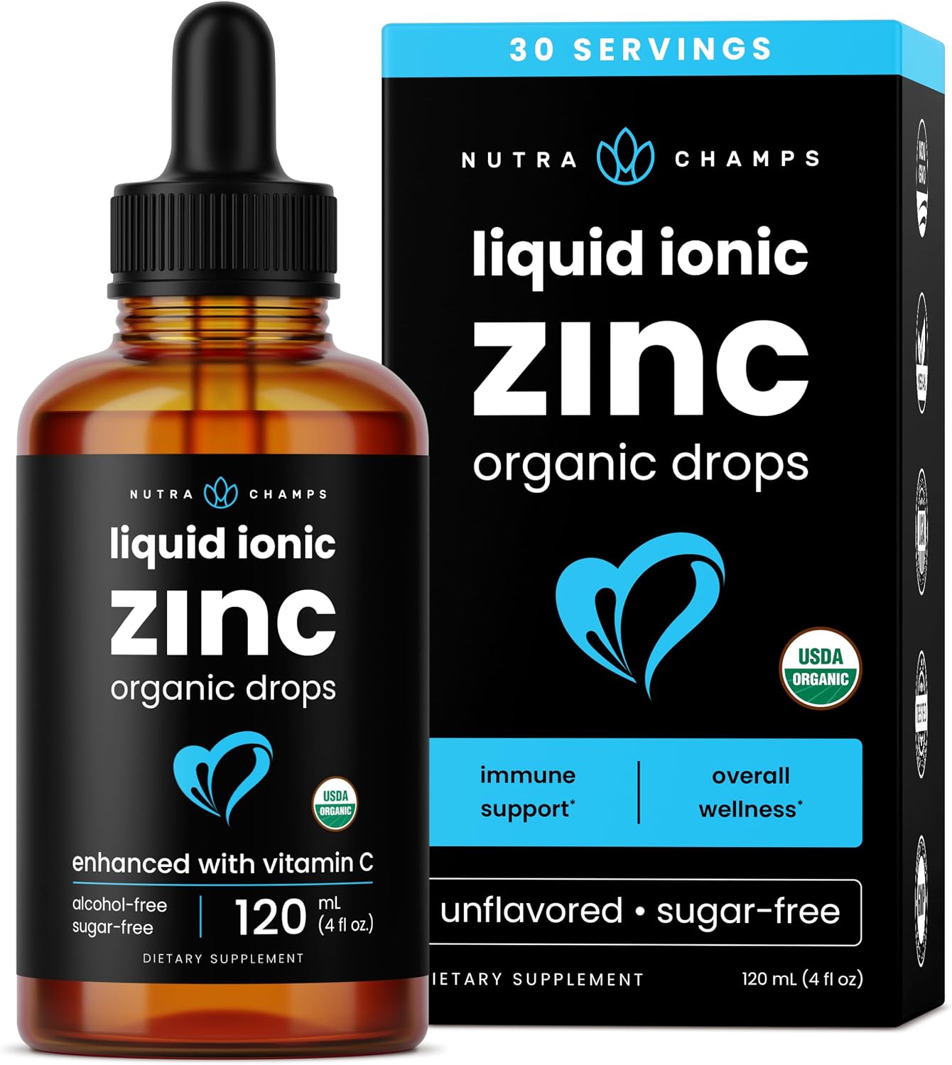 NutraChamps Liquid Zinc for Kids & Adults, Vegan, Pure Ionic Zinc Drops Enhanced with Vitamin C, Supplements for Immune Support