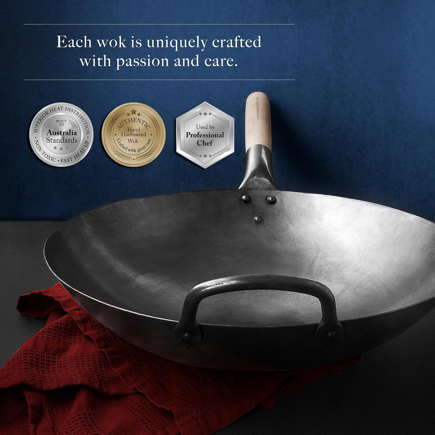 Round Bottom 14-inch Traditional Carbon Steel Wok Pan - Authentic Hand Hammered Woks and Stir Fry Pans - Pow Wok with no chemical coating