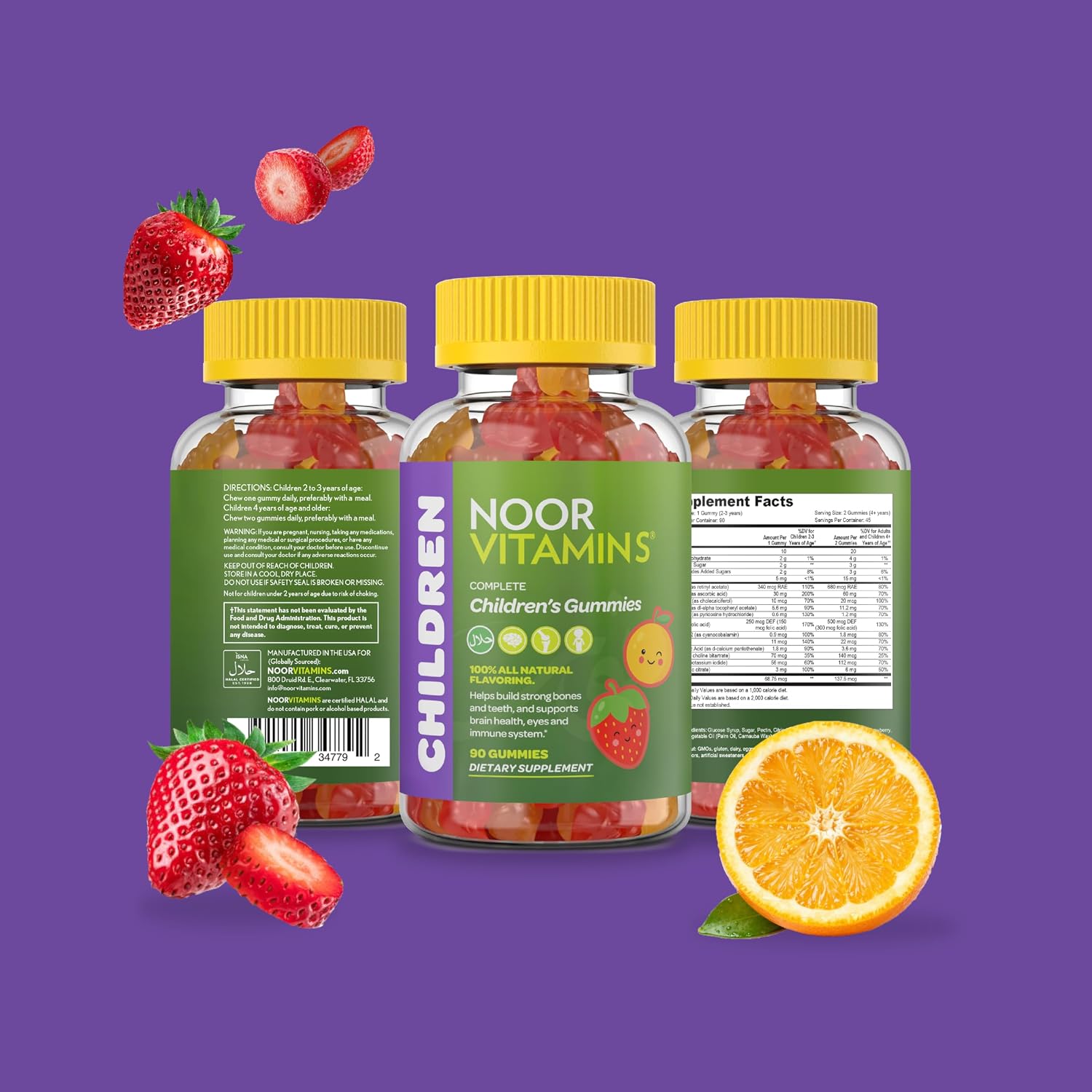 Noor Vitamins Halal Vitamins, Kids Vitamins, Kids Multivitamin Gummies: Vitamin C for Kids, D3, and Zinc for Immunity