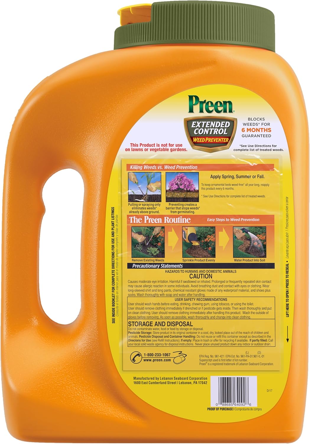Preen Extended Control Weed Preventer - 4.93 lb. Bottle - Covers 805 sq. ft. | PreEmergent Herbicide for Garden Weed Control –Prevents Weeds up to 6 Months – For Perennials and Shrubs