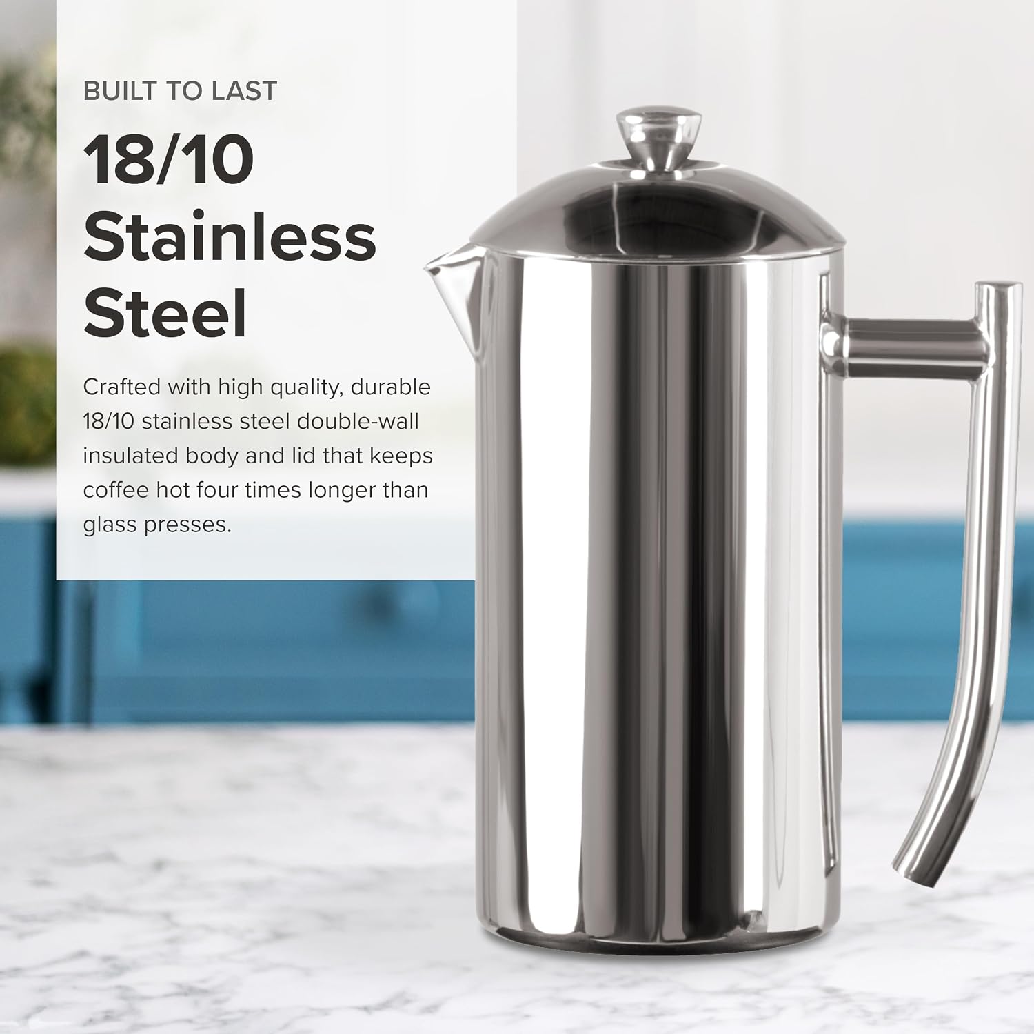 Frieling Double-Walled Stainless Steel French Press Coffee Maker - 36 oz Polished & Insulated Press Pot - Stainless Steel Coffee Maker
