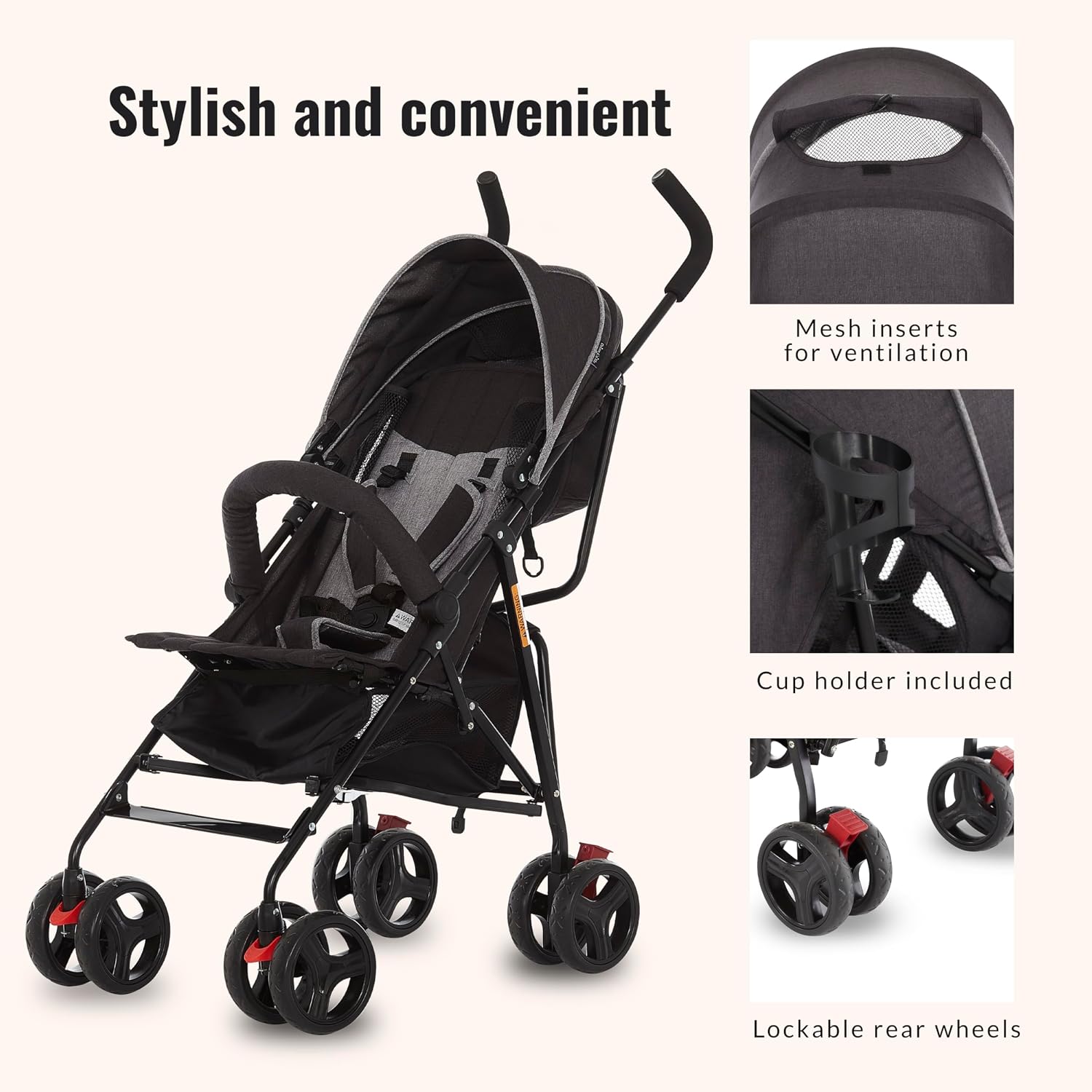 Dream On Me Vista Moonwalk Baby Stroller in Light Gray, Lightweight Infant Stroller with Compact Fold