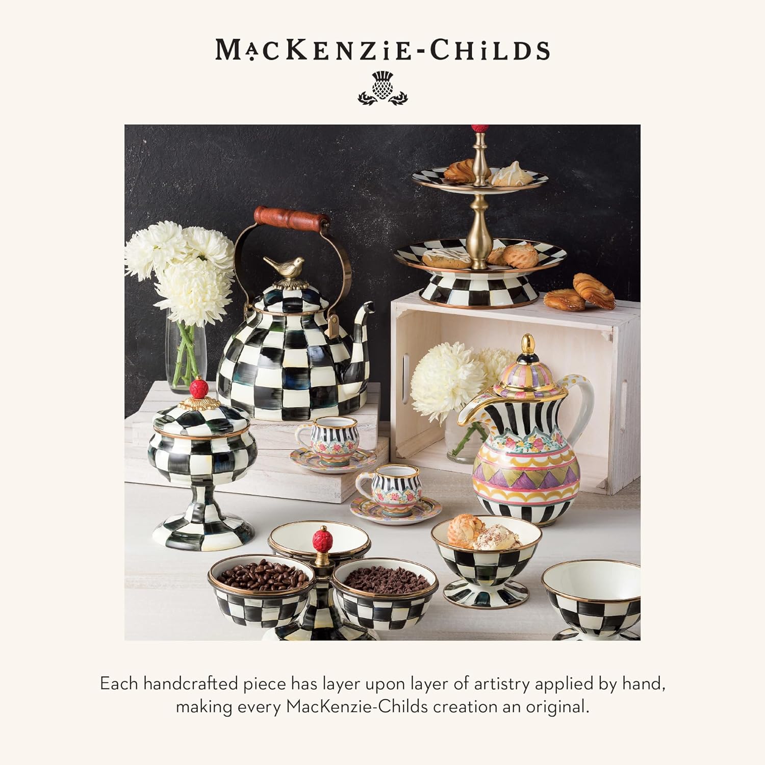 MACKENZIE-CHILDS Cotton Dish Towel, Hydrangea Tea Kettle