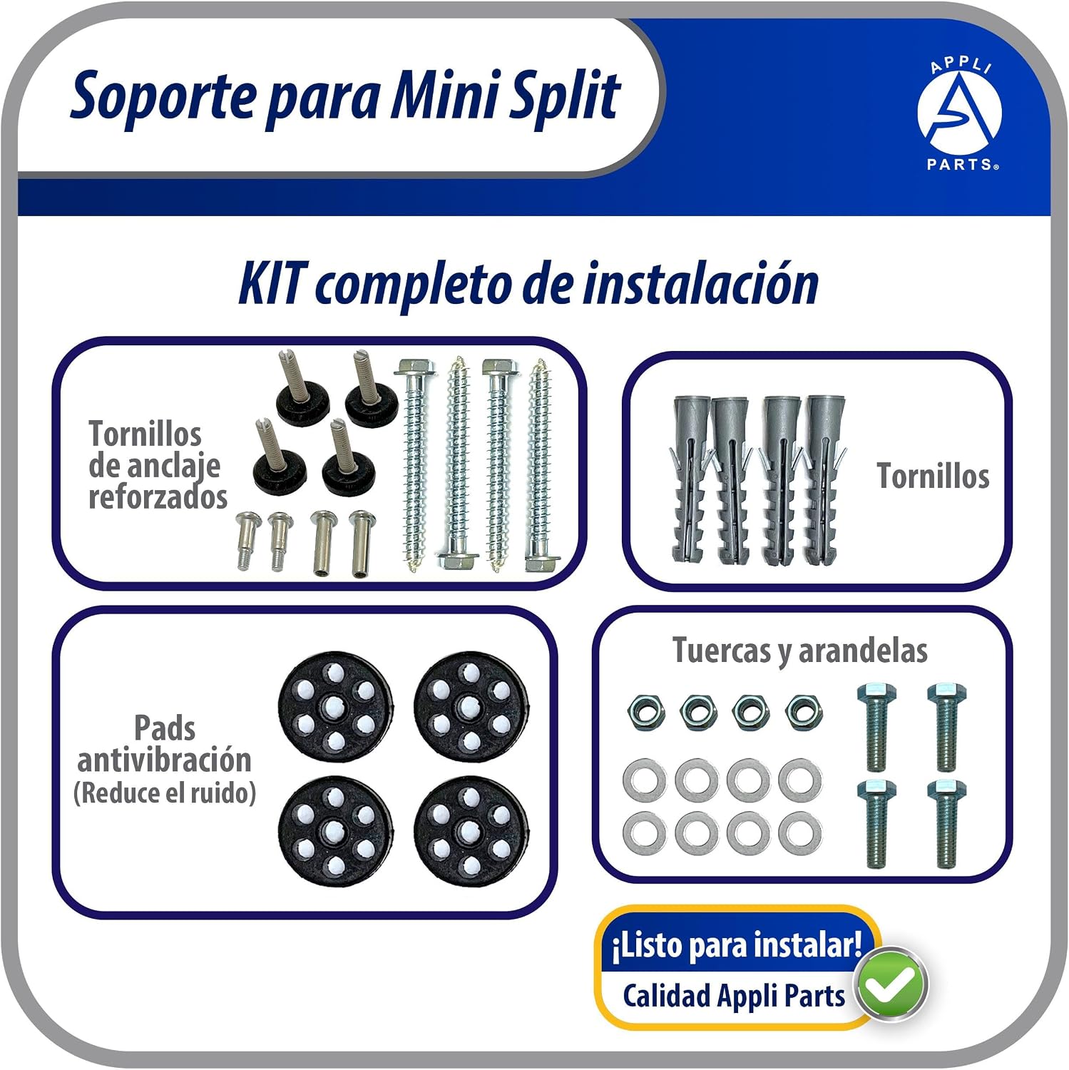 Appli Parts APAB-3160 Mini Split Wall Mounting Bracket, Heavy Duty Outdoor Support Up to 352 lbs. Fit 5000 to 36000 BTU Units, Includes Level Cross Bar, Anti Vibration Pads and Full Installation Kit