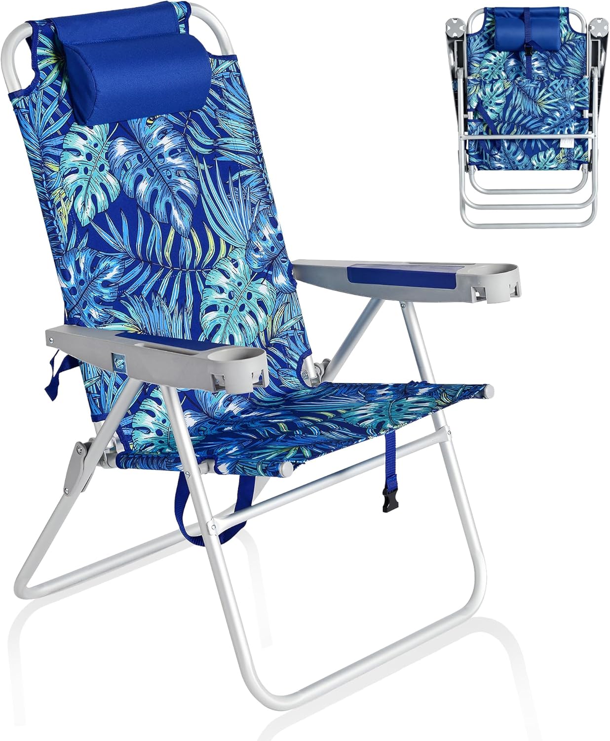 SUNNYFEEL Oversized Tall Folding Beach Chair Lightweight, 17" Portable Sand Chair for Adults Heavy Duty 500 LBS with Cup Holders