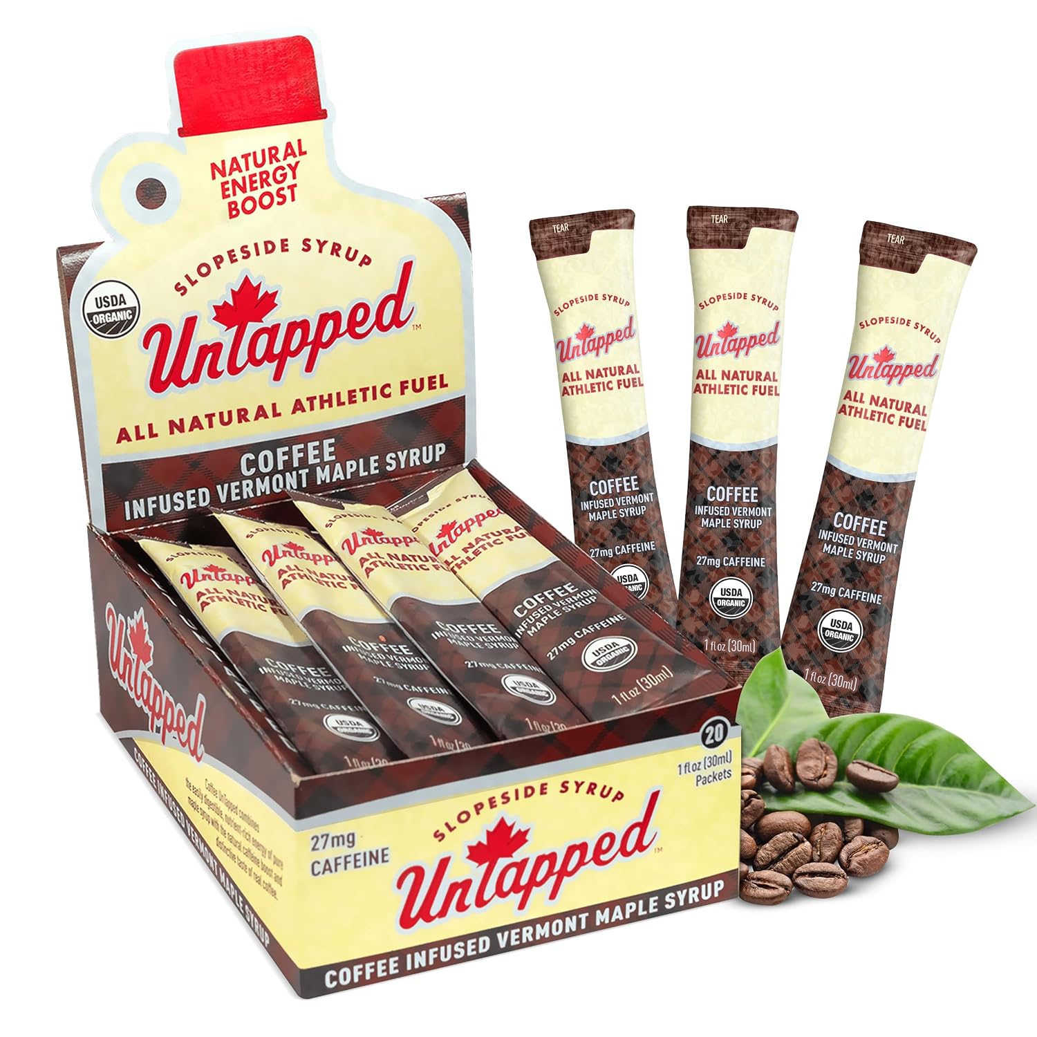 UnTapped Vermont Maple Syrup Packets for Athletes, Box of 20-0.96 Fl Oz | Organic Pure Maple Syrup for Natural Endurance Energy | Fuel to Keep You Running Longer