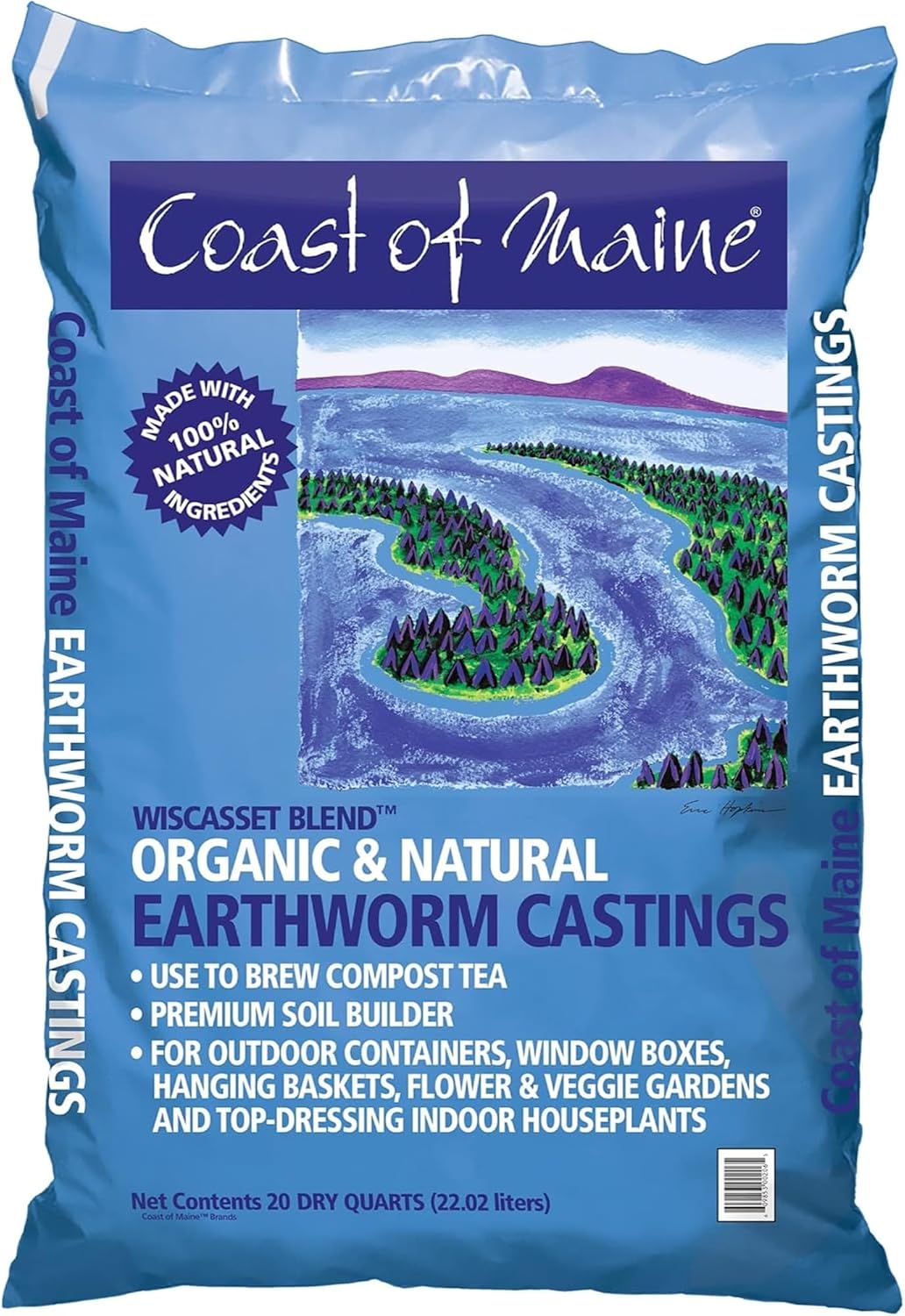 Coast of Maine Wiscasset Blend Earthworm Castings Top Dressing Soil for Containers, Baskets, and Flower and Vegetable Gardens, 8qt