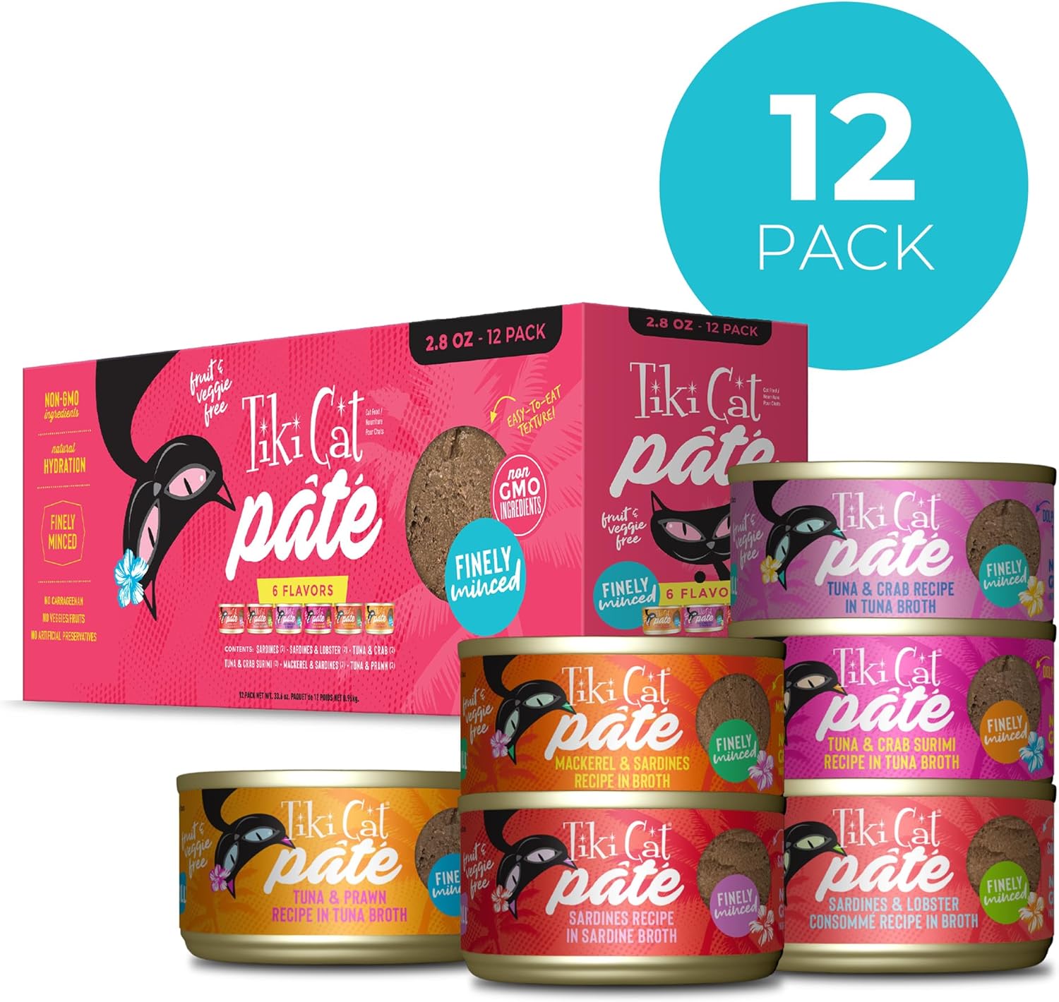 Tiki Cat Grill Pâté Wet Cat Food, Variety Pack, 2.8 oz. Cans (12 Count)