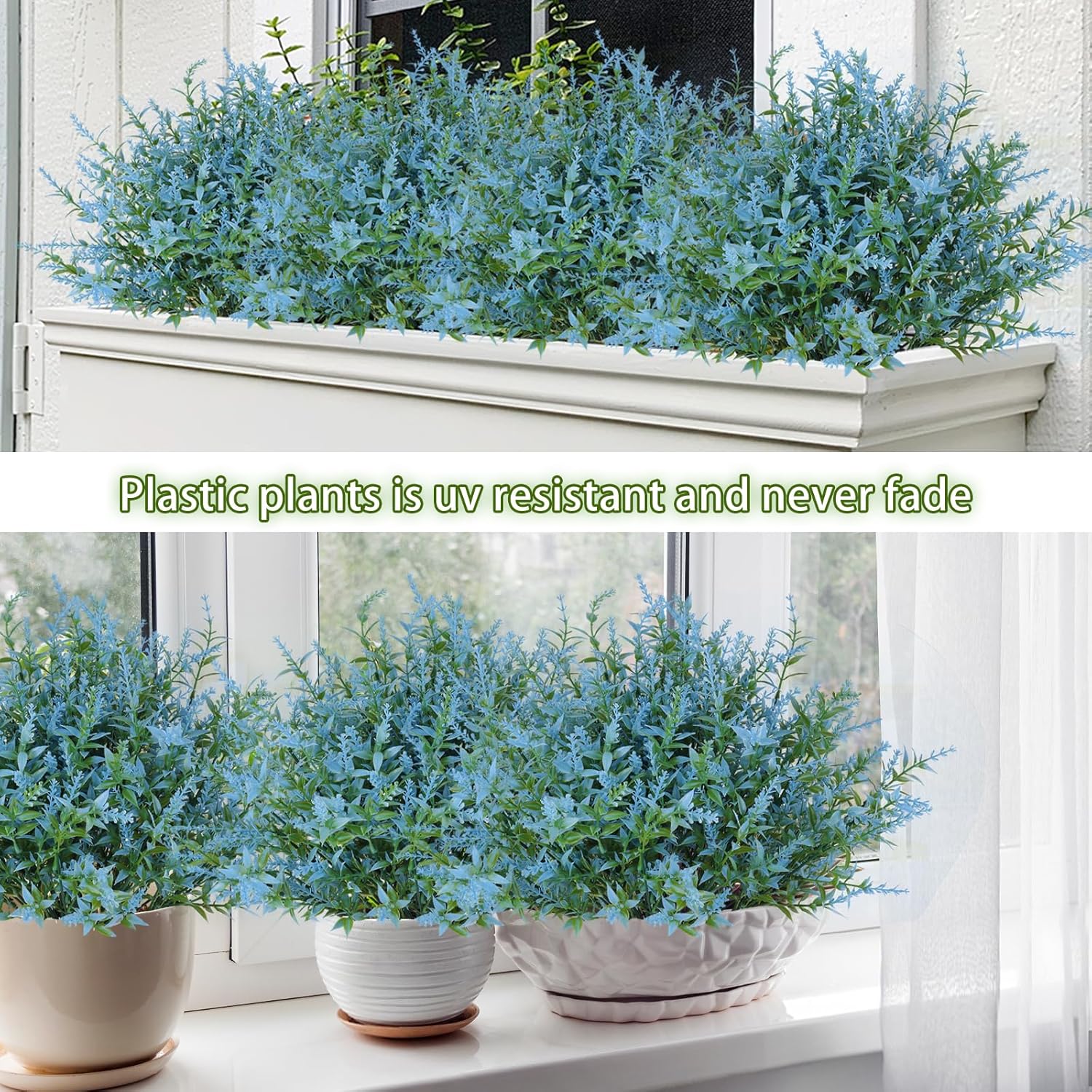 RECUTMS Artificial Greenery Lavender Fake Shrubs Flowers 8 Pcs UV Resistant
