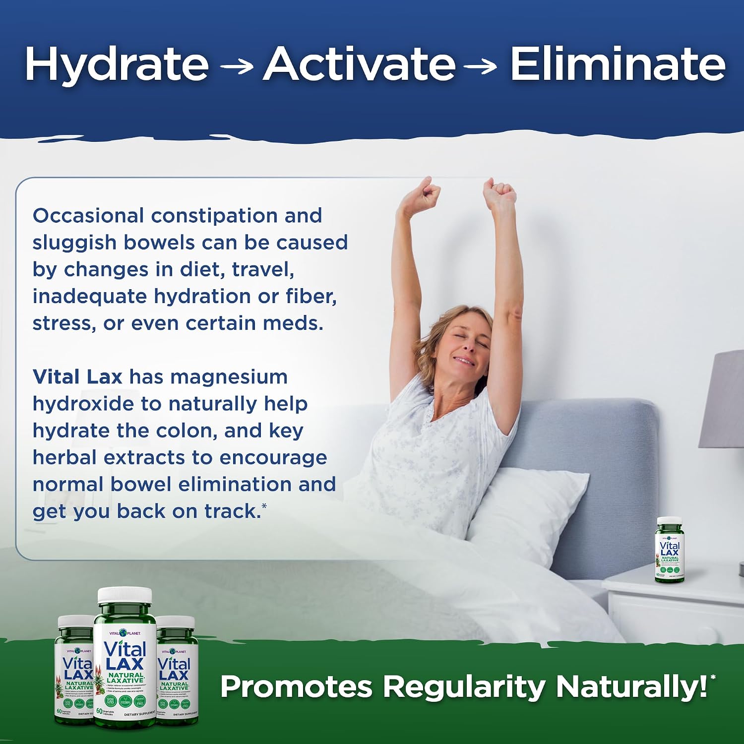 Vital Planet - Vital Lax Natural Laxative Cleanse Supplement for Occasional Constipation, with Magnesium Hydroxide, Slippery Elm, Aloe