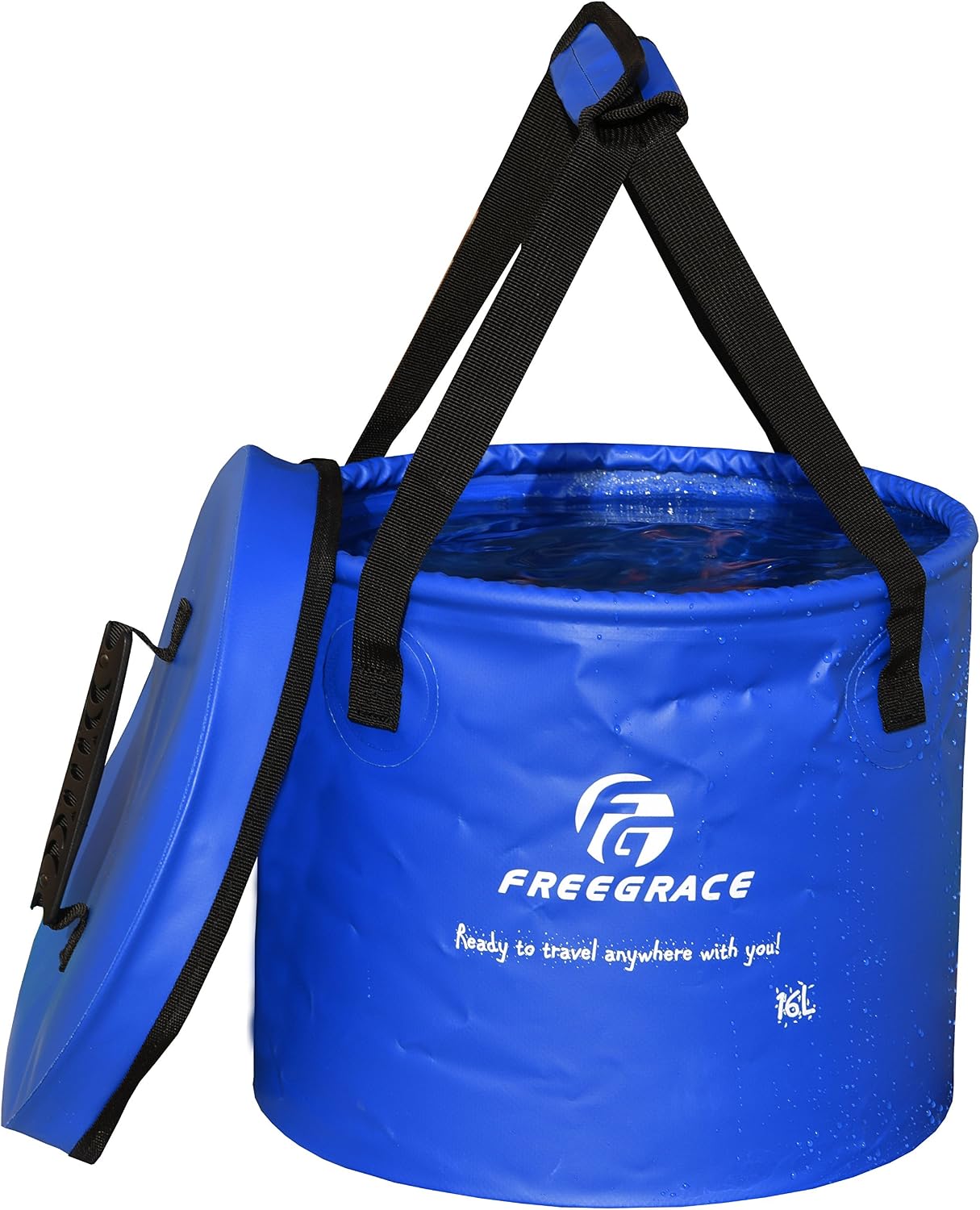 Freegrace Collapsible Bucket with Mesh Tool Pocket - 10L, 16L & 23L Portable Folding Water Container - Heavy Duty 500D Tarpaulin, BPA-Free Wash Basin for Camping, Fishing, RV, and Car Washing