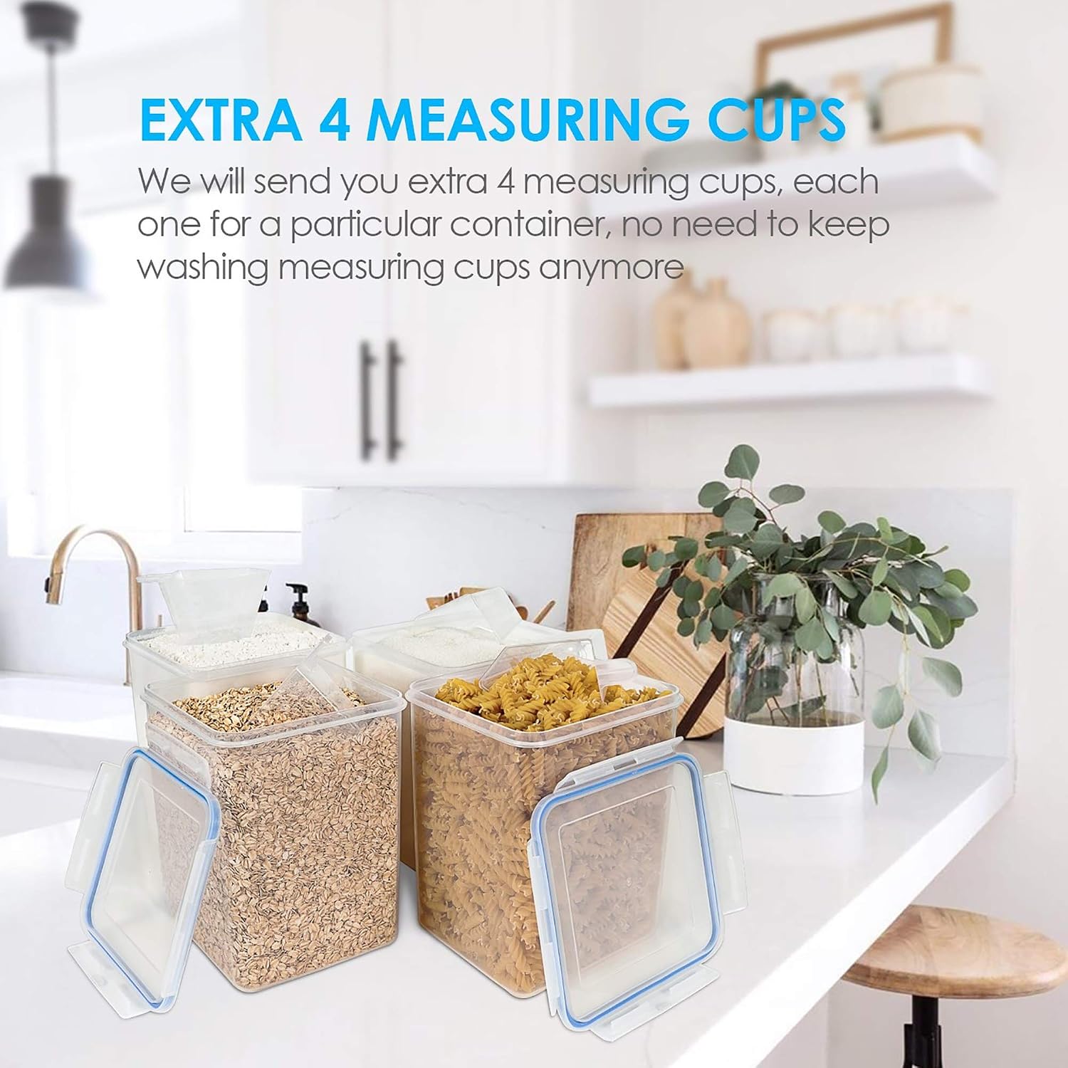 Vtopmart 5.2L Flour Sugar Storage Containers, 4 PCS, Black