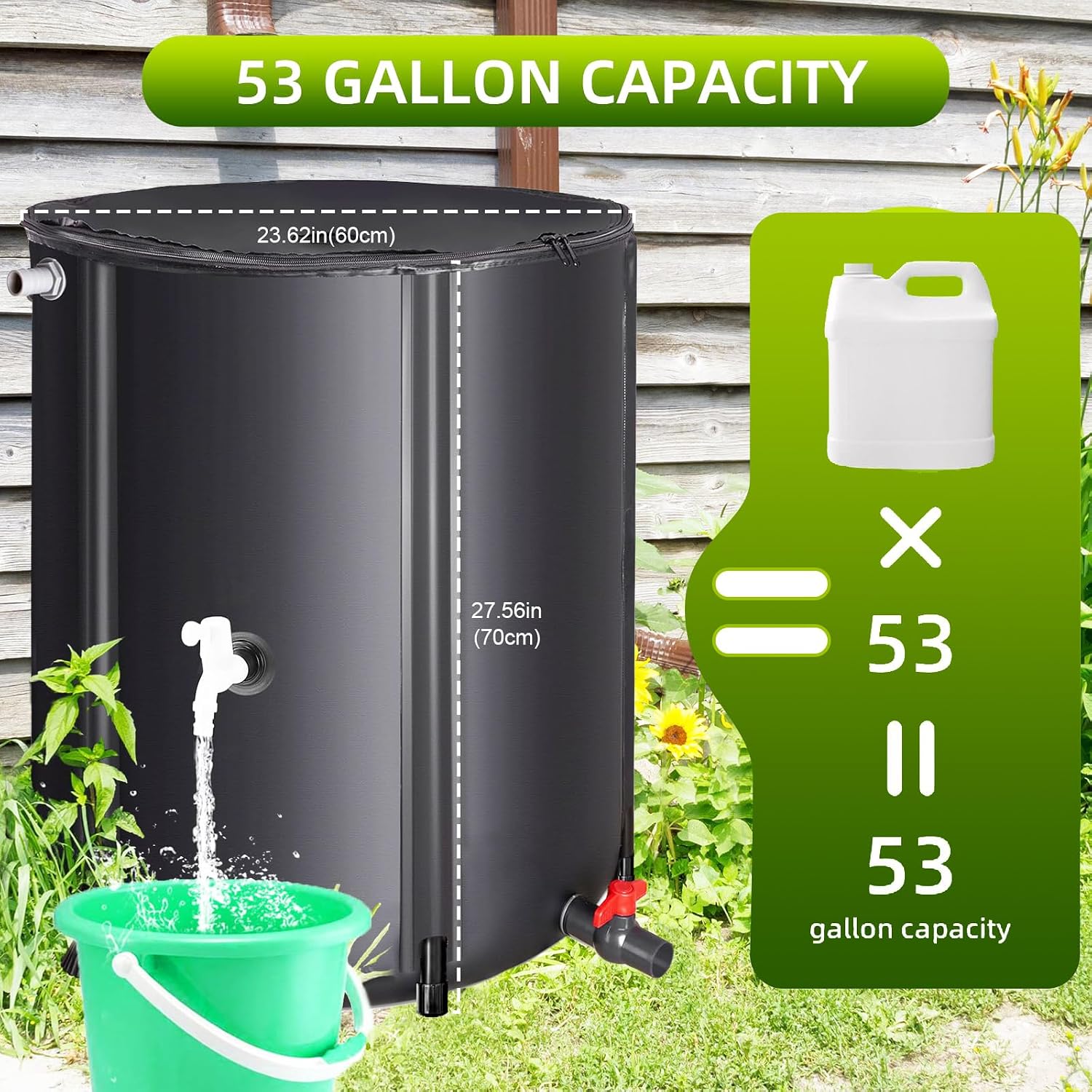 Eco-Friendly Rain Barrel – Efficient Rainwater Collection System with Spigot and Hose – Perfect for Garden Watering and Water Storage – 52