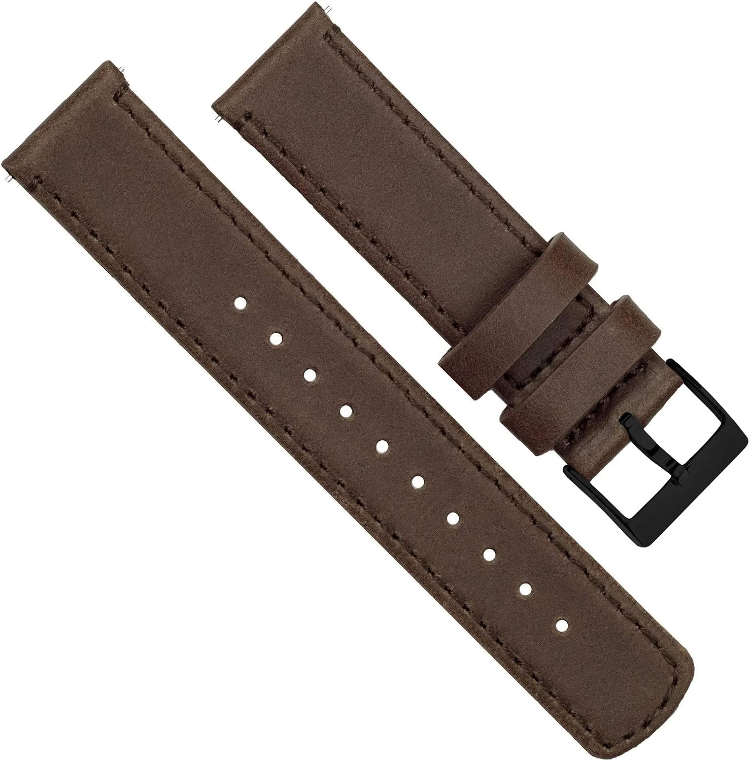 BARTON WATCH BANDS Quick Release Top Grain Leather Watch Band Strap, Saddle Leather/Saddle Stitching (Black Buckle), 22mm