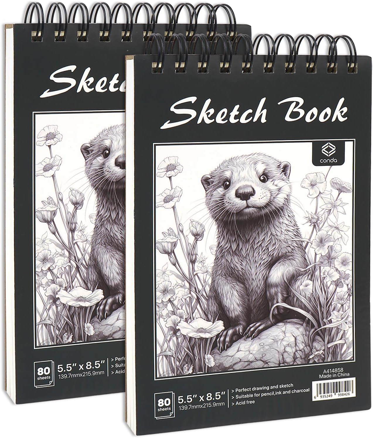 conda 8.5"x11" Sketch Book, 80 Sheets (68 lb/100gsm), Spiral Bound Artist Sketch Pad, Durable Acid Free Drawing Paper for Drawing Painting
