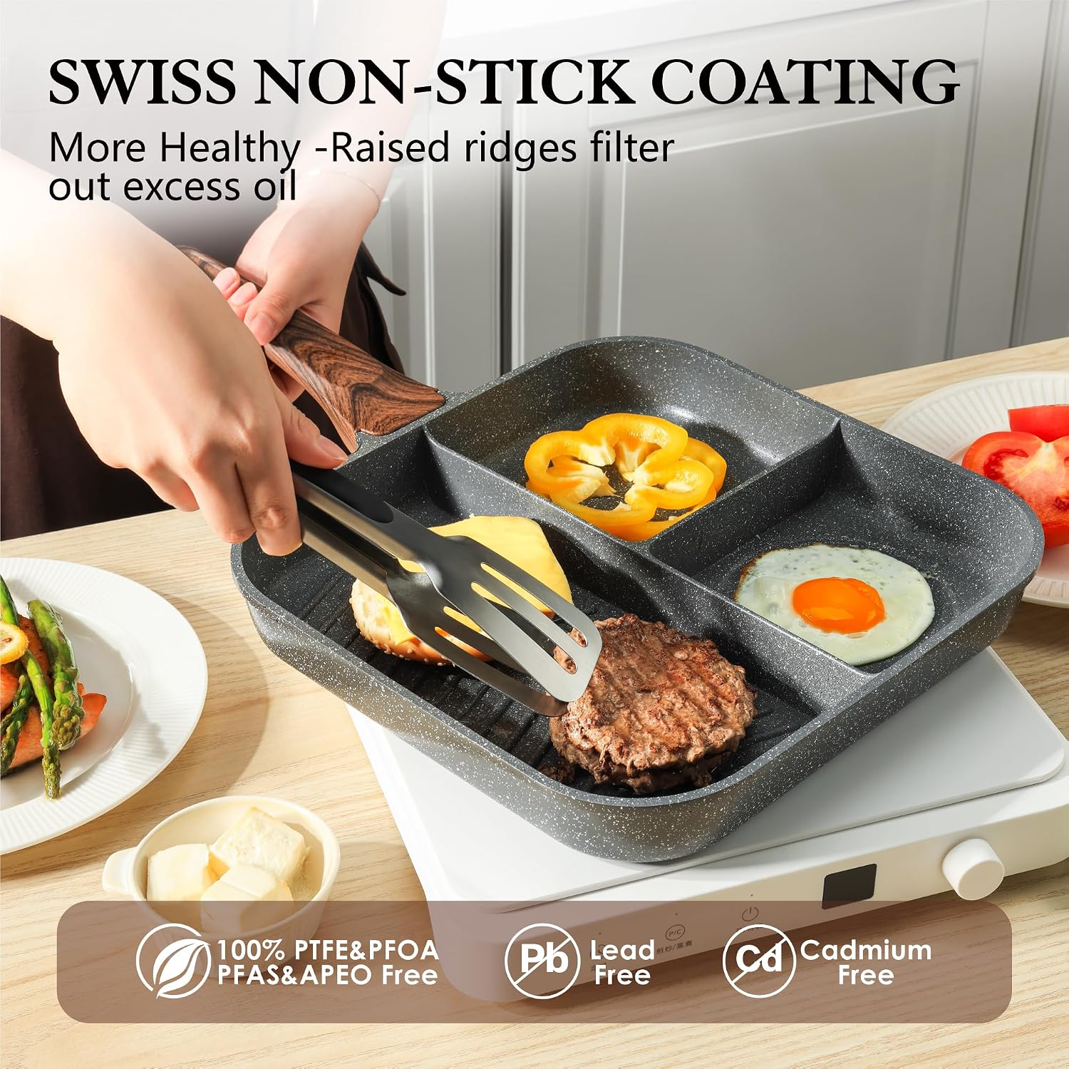 SENSARTE Nonstick Griddle Grill Pan, Pro-Grid Reversible Grill & Griddle Pan, Two Burner Cast Aluminum