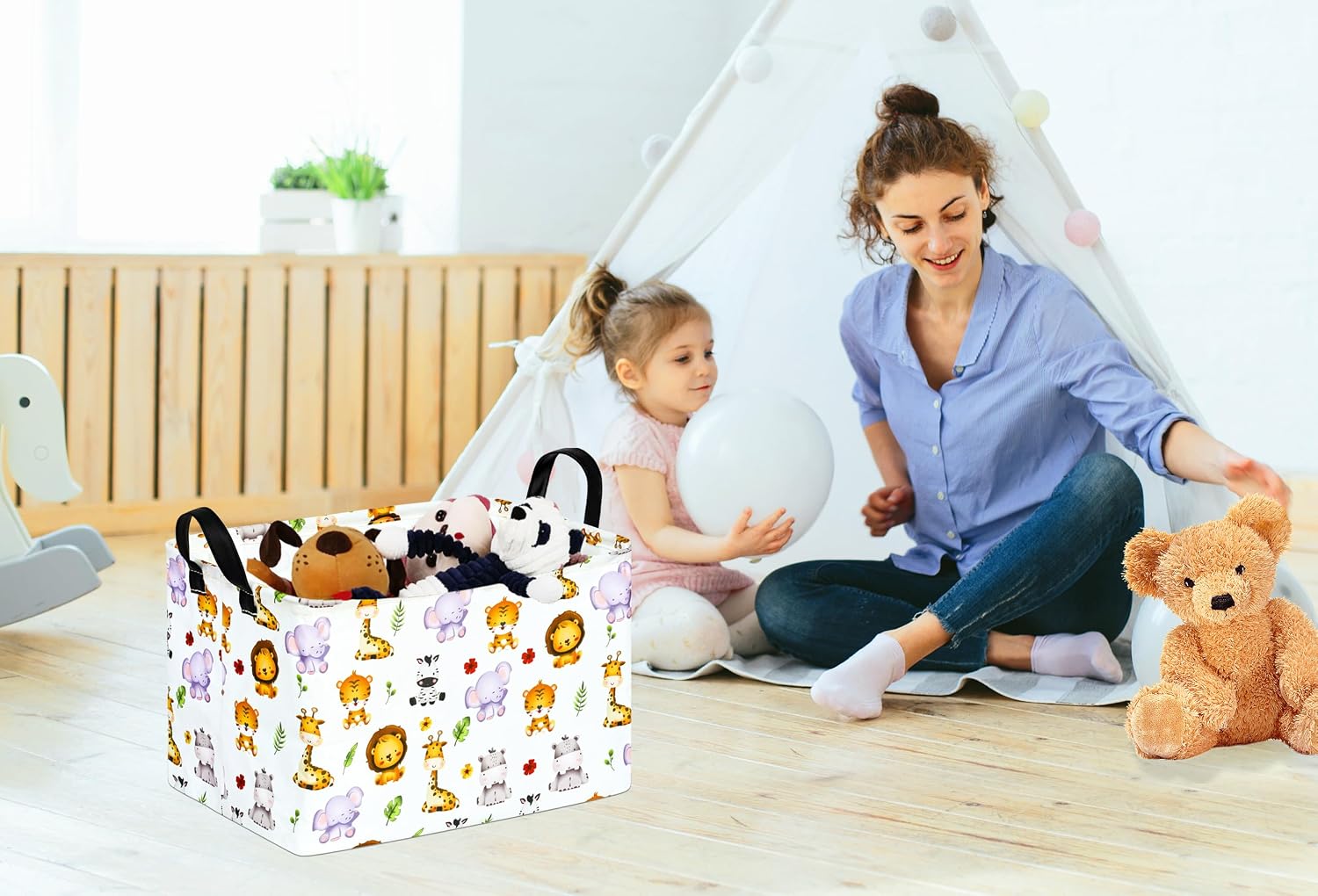 Kid Storage Basket Gift Shelf Basket Toy Storage Bin, Nursery Basket Organizer Box for Children Room Deco With Handles (Grey deer)