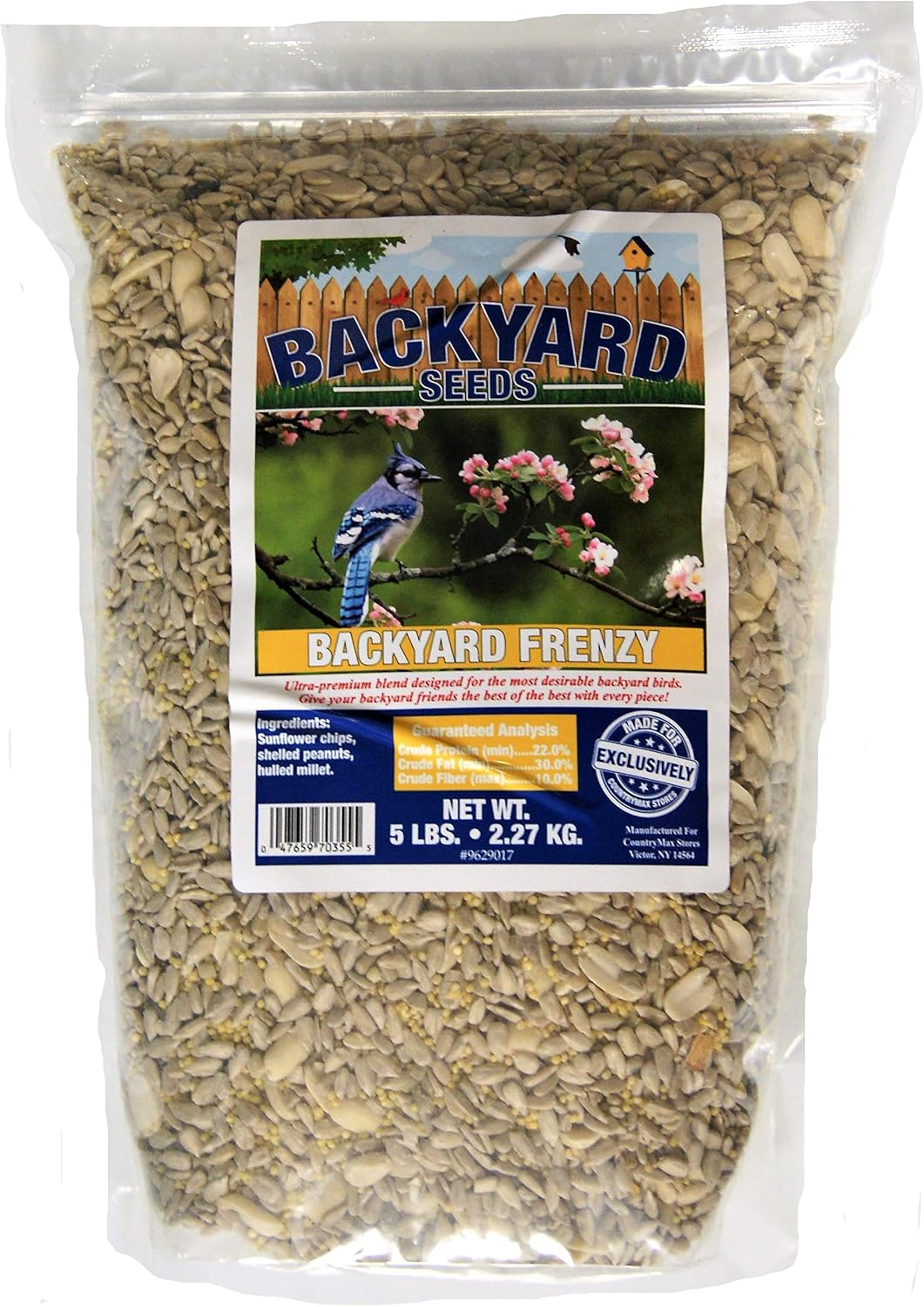 Backyard Seeds Woodpecker No-Waste Bird Seed Mix 5lbs - Premium Shelled Peanuts & Sunflower Chips, Small Bag of Wild Bird Food