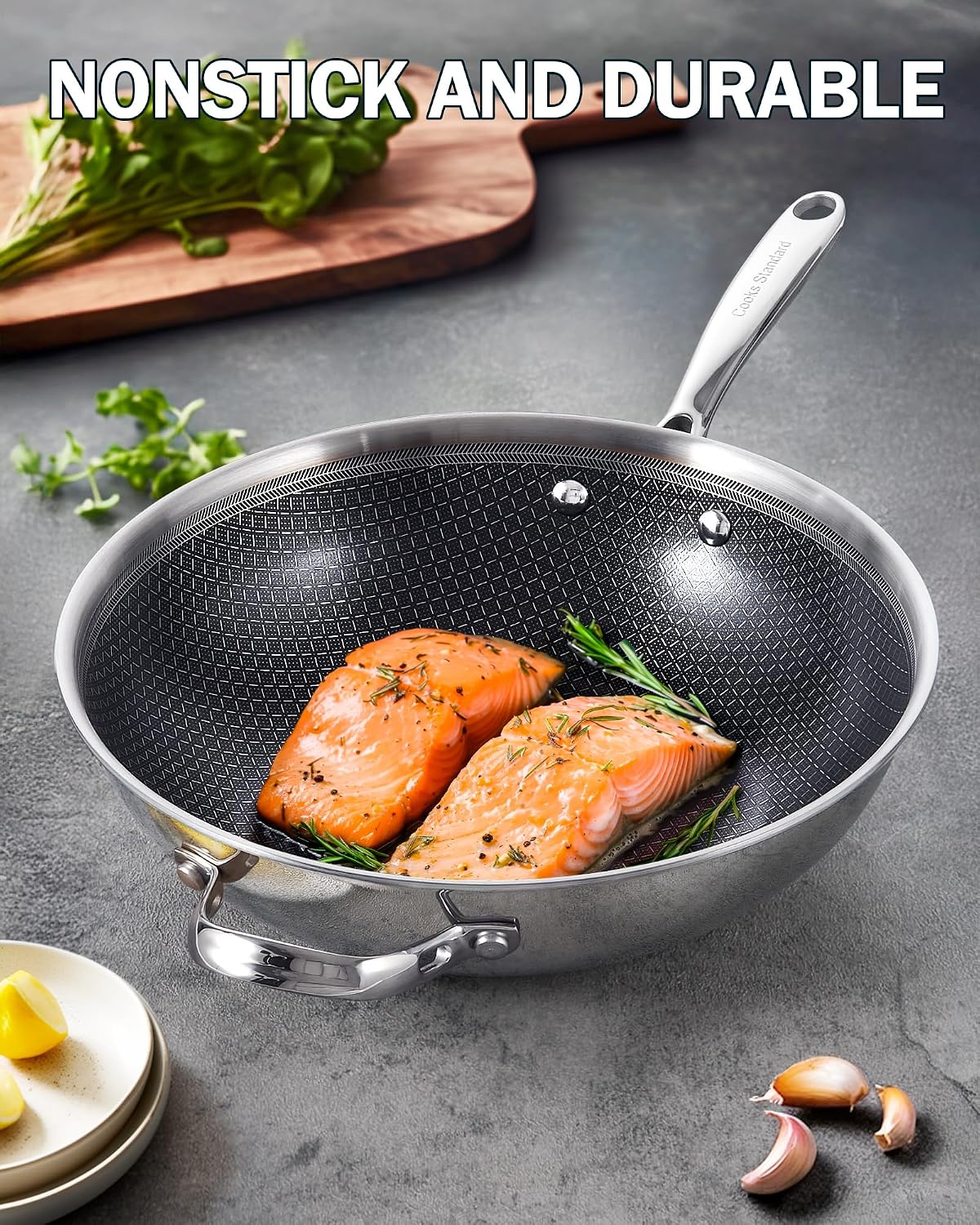 Cooks Standard Multi-Ply Clad 12 Inch Stainless Steel Wok Pan, Stir Fry Pan with Glass Lid, Induction Cookware, Dishwasher & Oven Safe, Compatible with All Cooktops