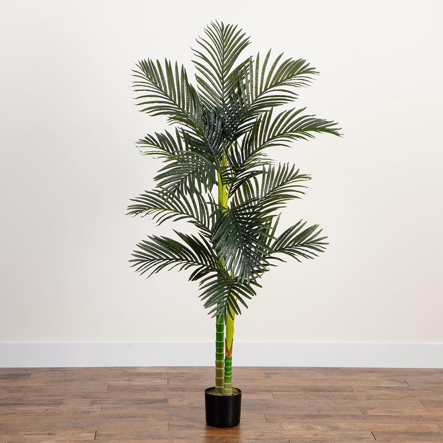 Nearly Natural 4 ft Artificial Golden Cane Palm Tree with Nursery Pot | Double-Stalk, Lush Realistic Foliage, Indoor Faux Palm Plant, Living Room Decor, Perfect Tropical Decoration
