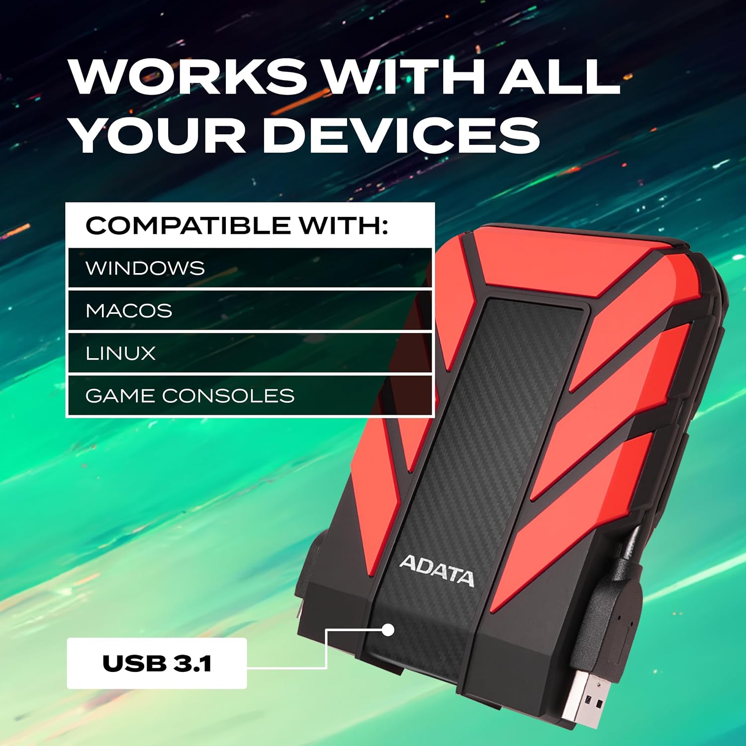 ADATA HD710 Pro - 4 TB External Hard Drive - Shockproof, Waterproof & Dustproof - Durable Storage - For Gamers, Students & Professionals - Mac, PC & Linux Compatible - Black - AHD710P-1TU31-CBK