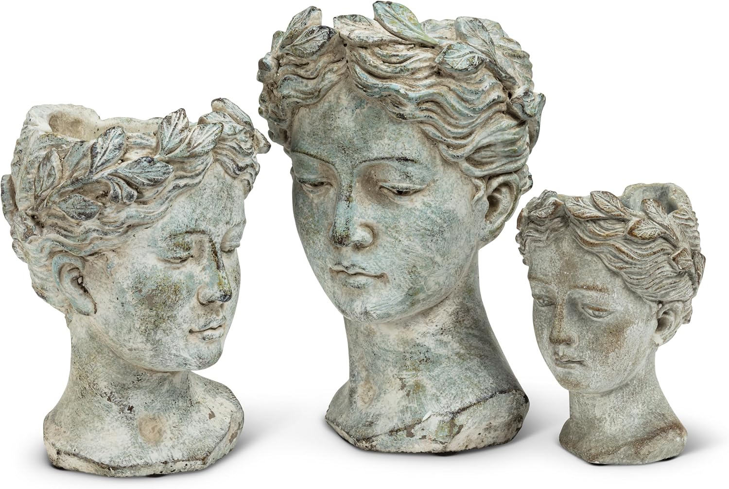 Abbott Collection Large Woman Head Planter | Hand-Finished Greco-Roman Style, Indoor & Outdoor, For Flowers & Succulents, Cement, Gray, 10"H