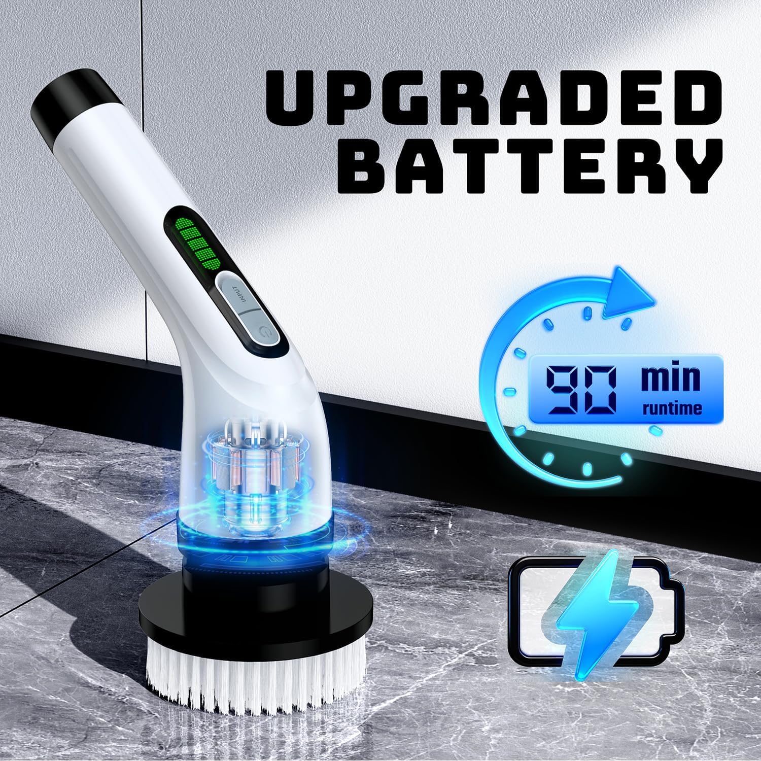 Electric Spin Scrubber for Bathroom: Shower Scrubber with Long Handle | Dual Speed Cordless Power Cleaning Scrub, 7 Brush Heads