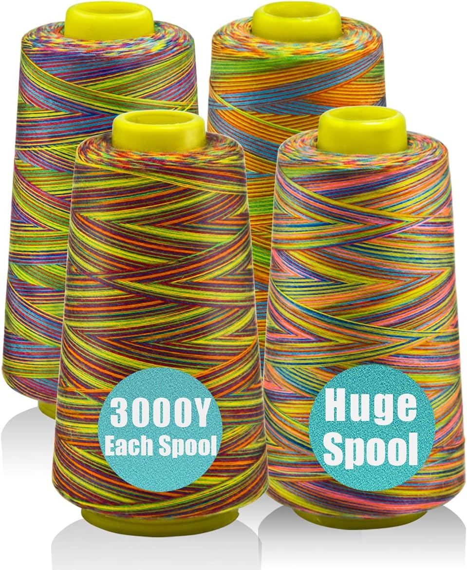 Black Serger Thread, All-Purpose Thread for Sewing, Polyester, 4 Cones of 3000 Yards Each Spool for Sewing Machine