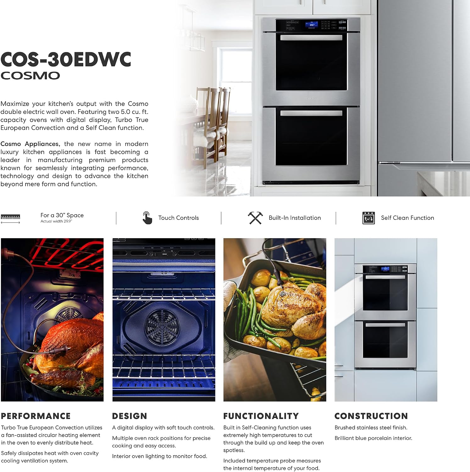 30 in. Haven Coll Double Electric Wall Oven, True Convection, Stainless