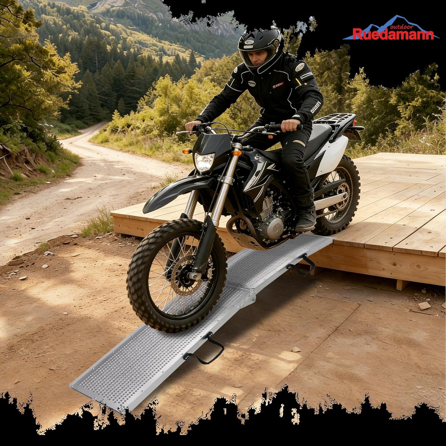 Ruedamann 7.5FT Aluminum Motorcycle Ramp, 750 lbs Capacity, 1 PC | Folding Truck Ramp for ATV, Motorcycle, Lawn Mower, Bike Ramp for Truck, Anti-Slip Loading Ramp for Dirt Bike
