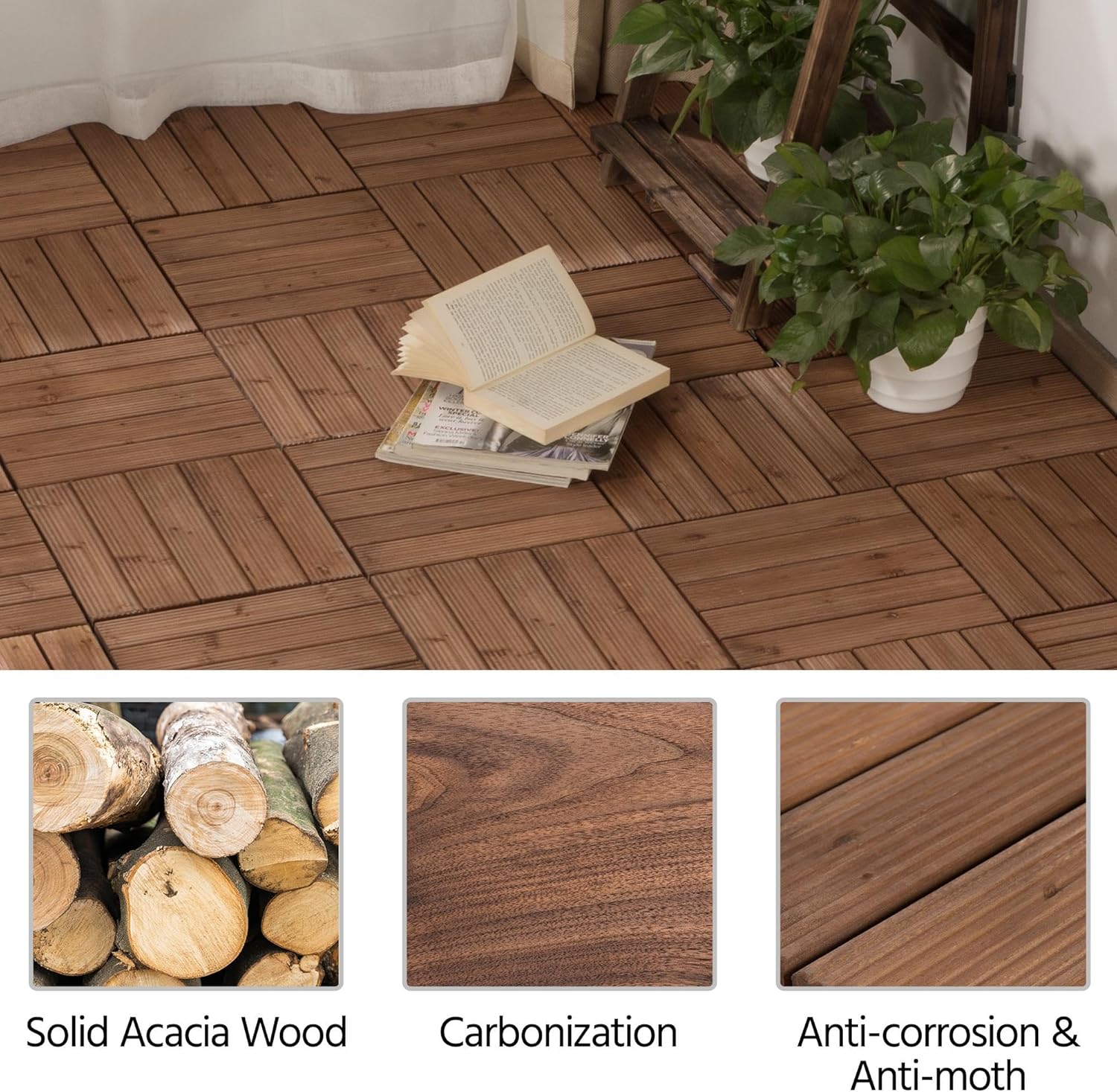 Topeakmart 27PCS Interlocking Deck Tiles 12x12 Patio Flooring, Brown