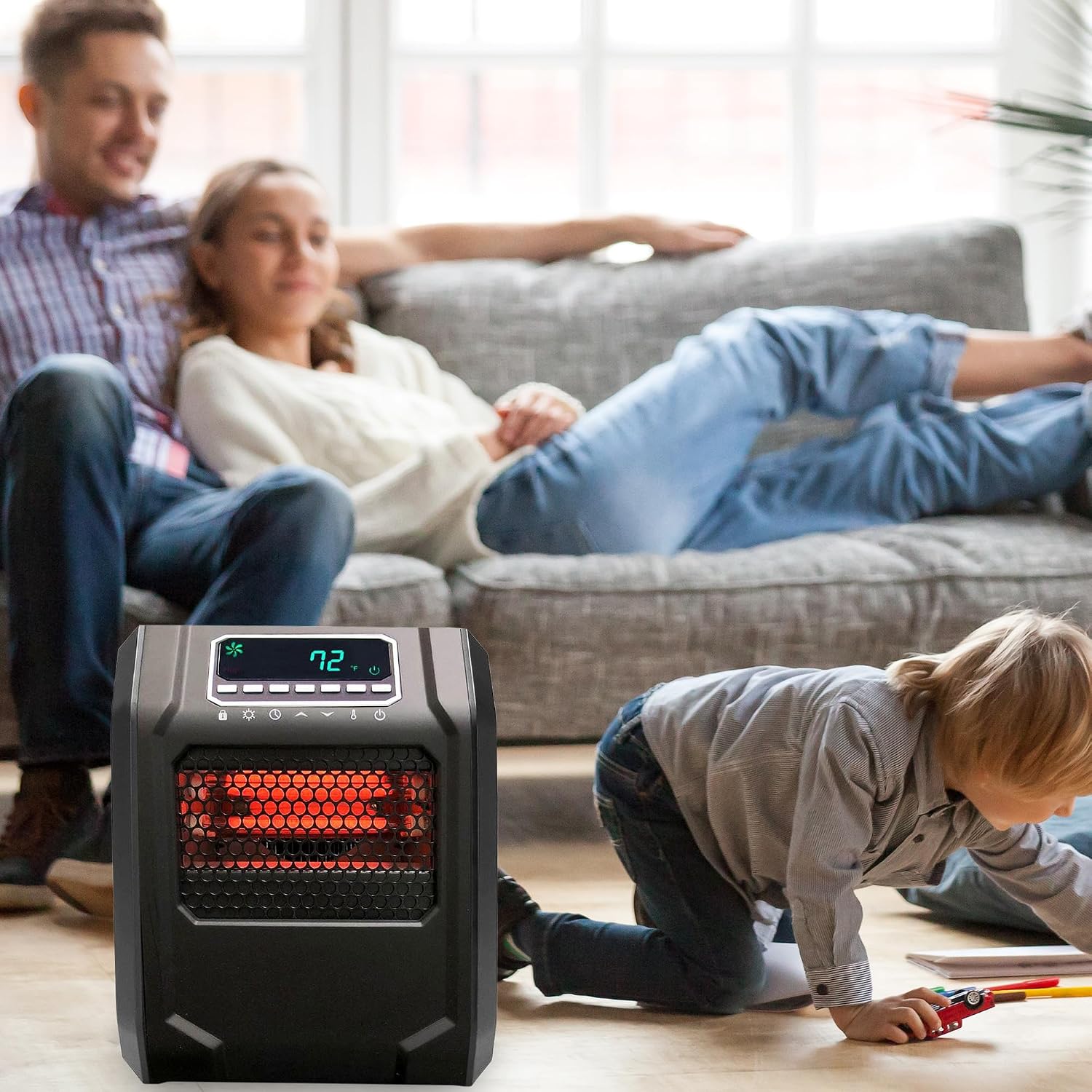 LIFESMART GLOBAL 1500 Watt 4 Element Portable Electric Infrared Quartz Bulb Room Heater for Indoor Use with 3 Heat Settings and Digital Panel - Black
