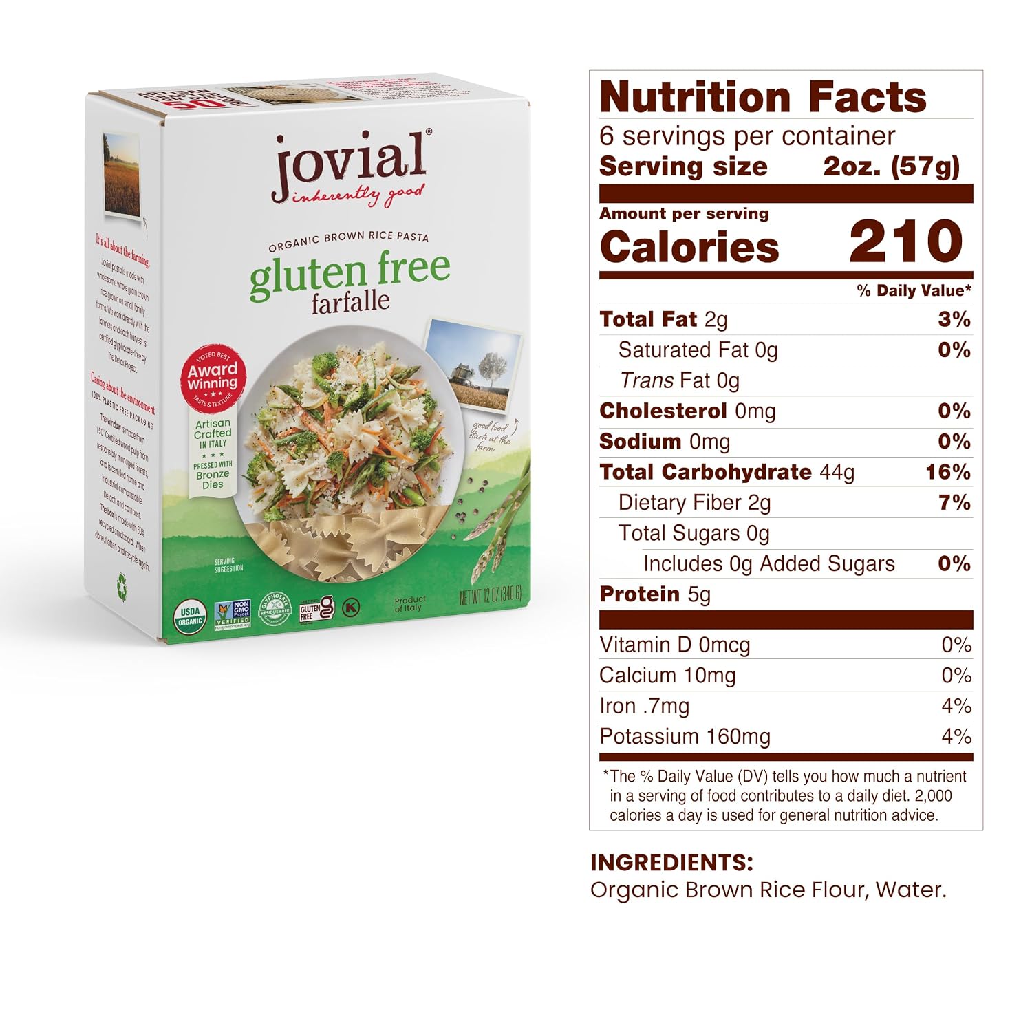 Jovial Brown Rice Farfalle, Penne, & Elbows Pasta - Whole Grain Organic Pasta, Gluten Free, Dairy Free, Made in Italy - 12 Oz, 3 Pack Variety
