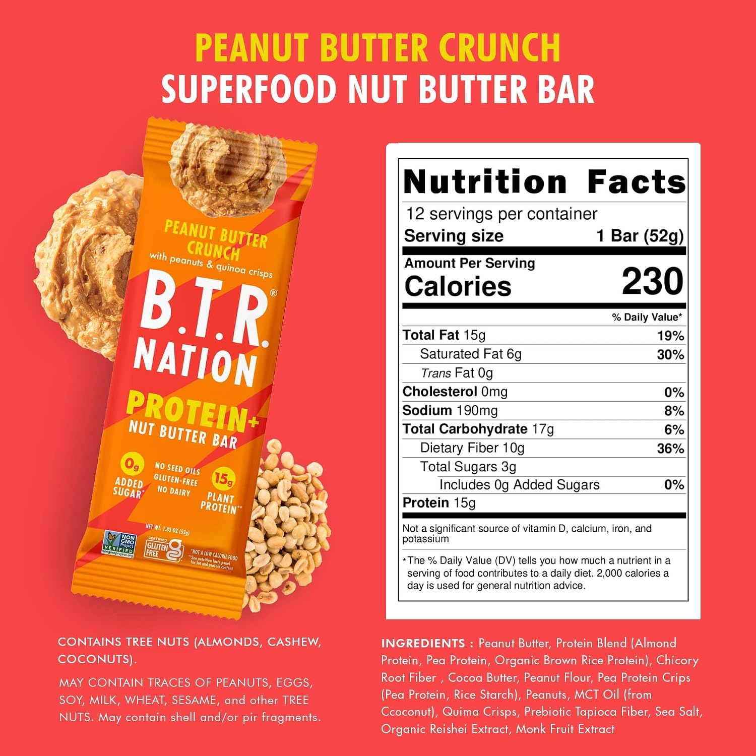 B.T.R Nation - Superfood Protein Bar Dark Chocolate - Vegan - 12 Bars
