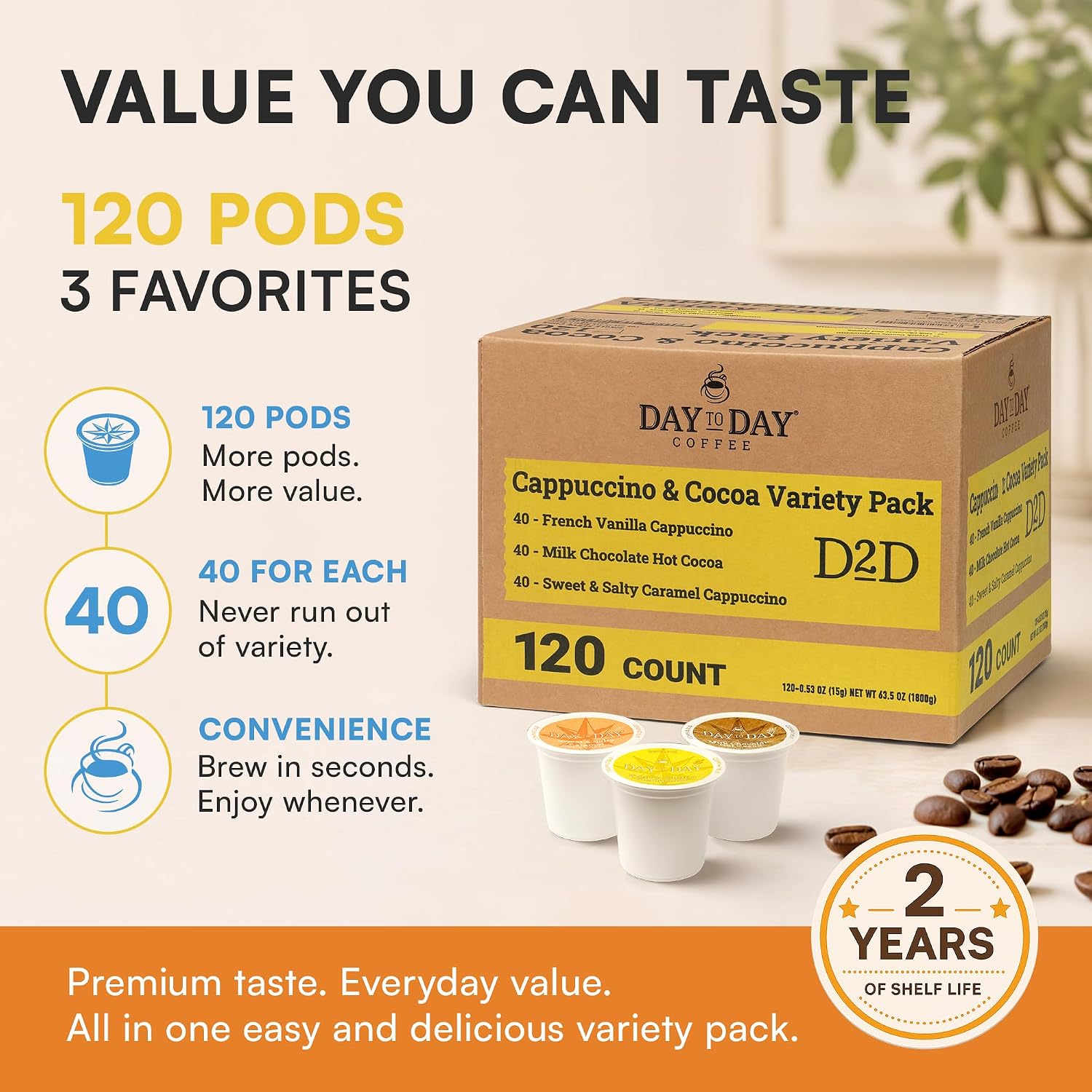 Day To Day Coffee Pods, Breakfast Blend Medium Roast, 120 Count K-Cup | Compatible with Keurig K-Cup brewers. Bulk single serve pods for everyday morning coffee at home, office or breakroom