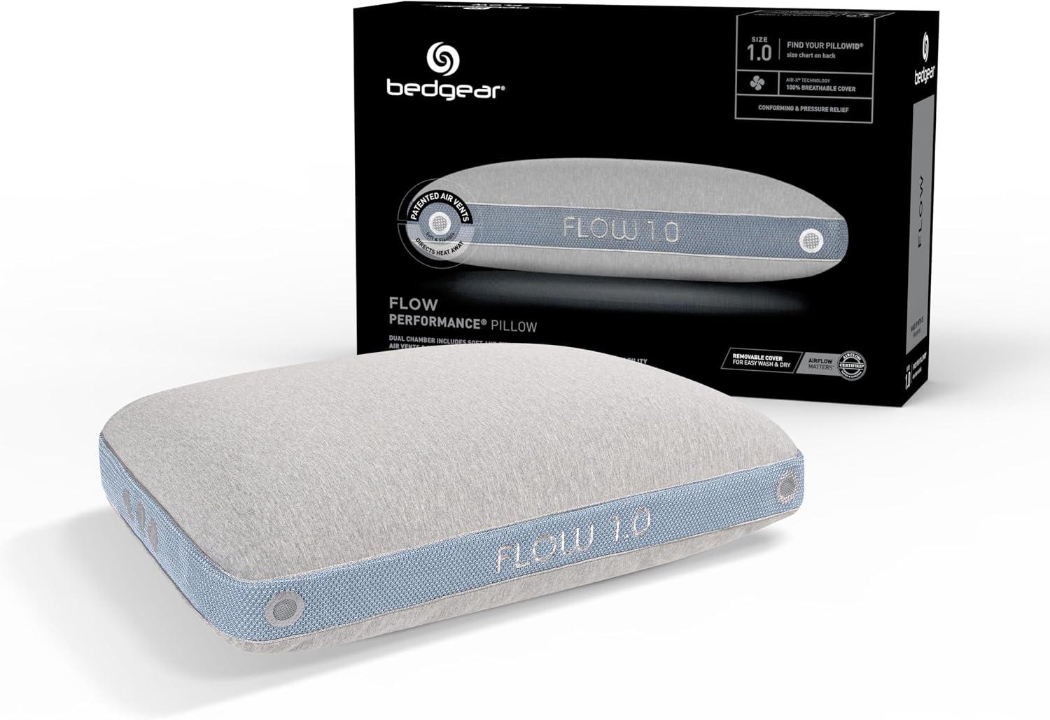 Bedgear Flow Performance Pillow, 2.0 Soft Cooling Pillow for Back