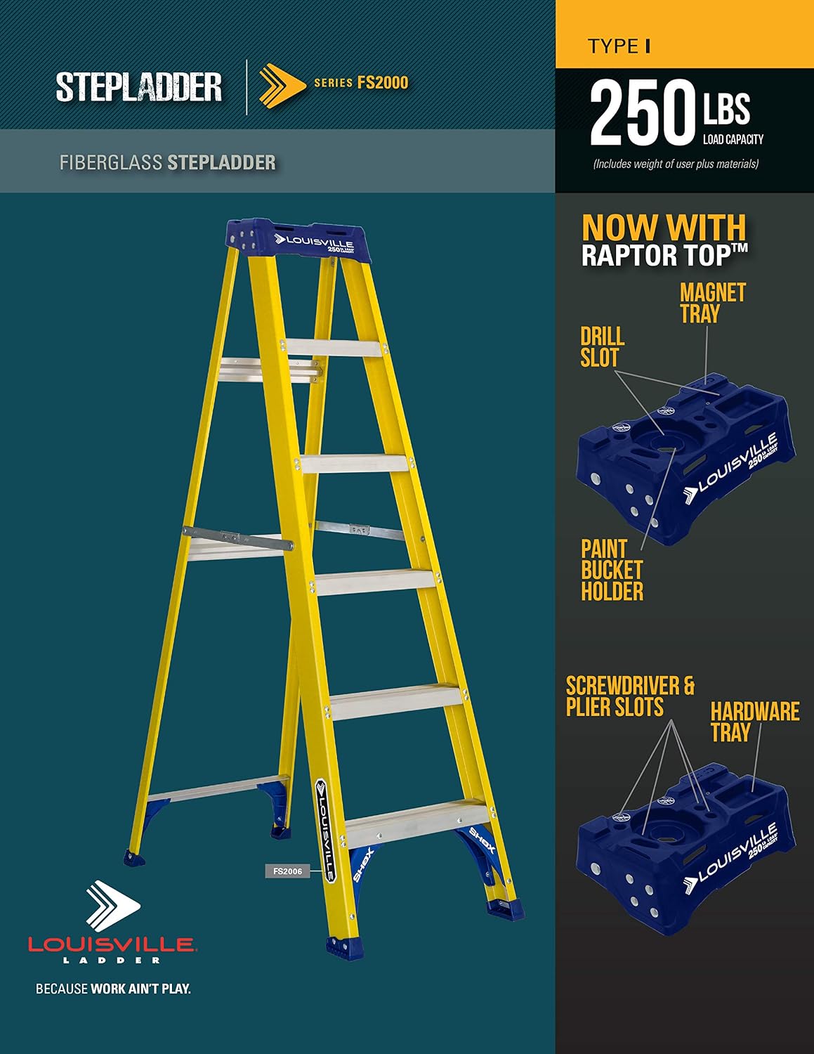 Louisville Ladder 5-Foot Fiberglass Step Ladder, 250-Pound Load Capacity, Type I, FS2005