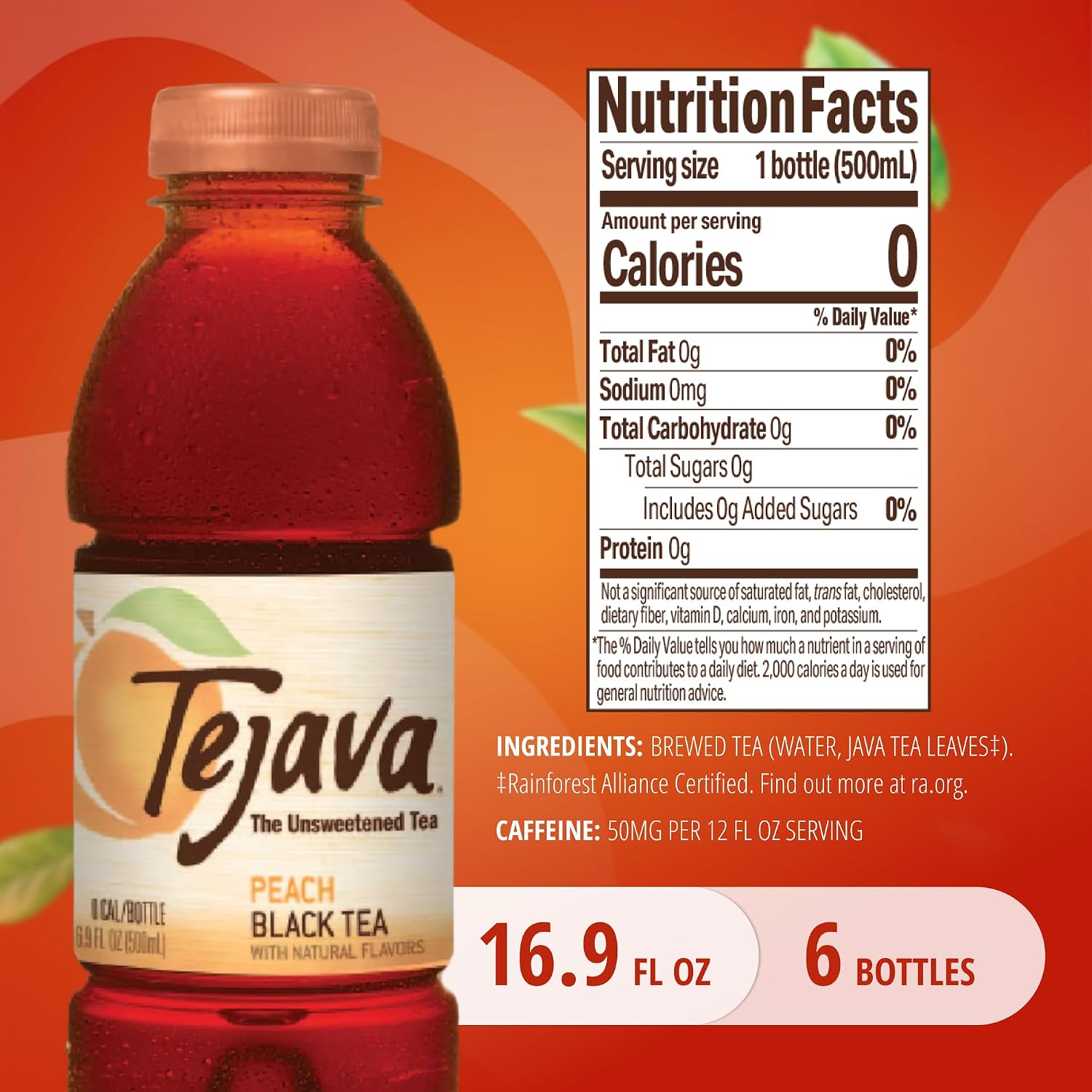 Tejava Pineapple Mango Unsweetened Black Iced Tea, 16.9 fl oz, Pack of 12