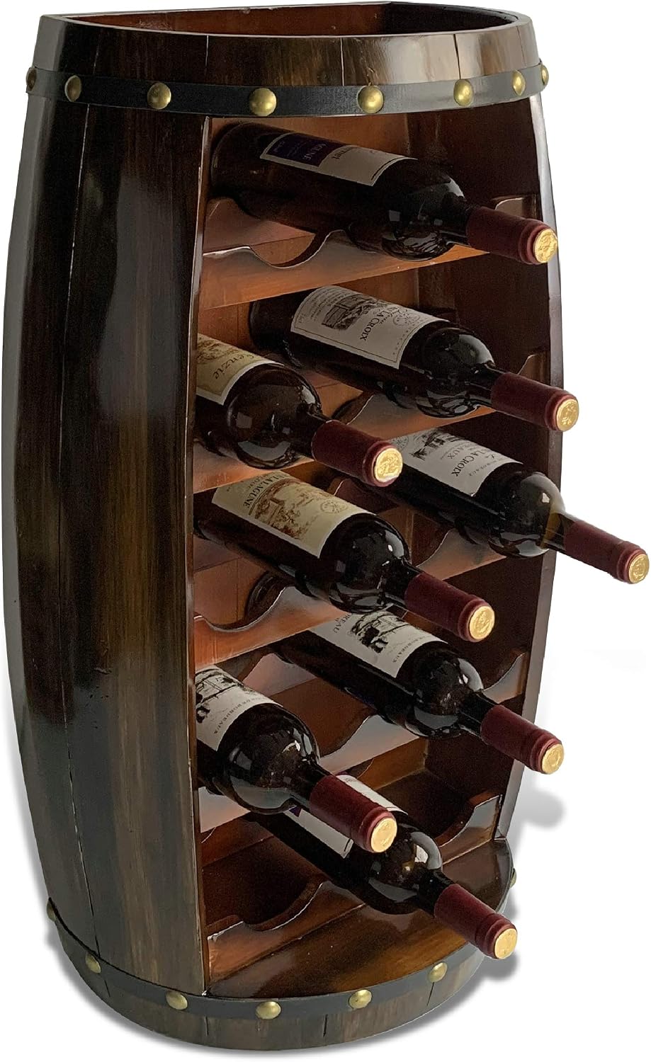 CoTa Global Alexander Wooden Barrel Wine Rack - 18 Bottles Wine Storage Rack, Wooden Rack Free Standing, Liquor Bar Shelf, Rustic Bottle Holder