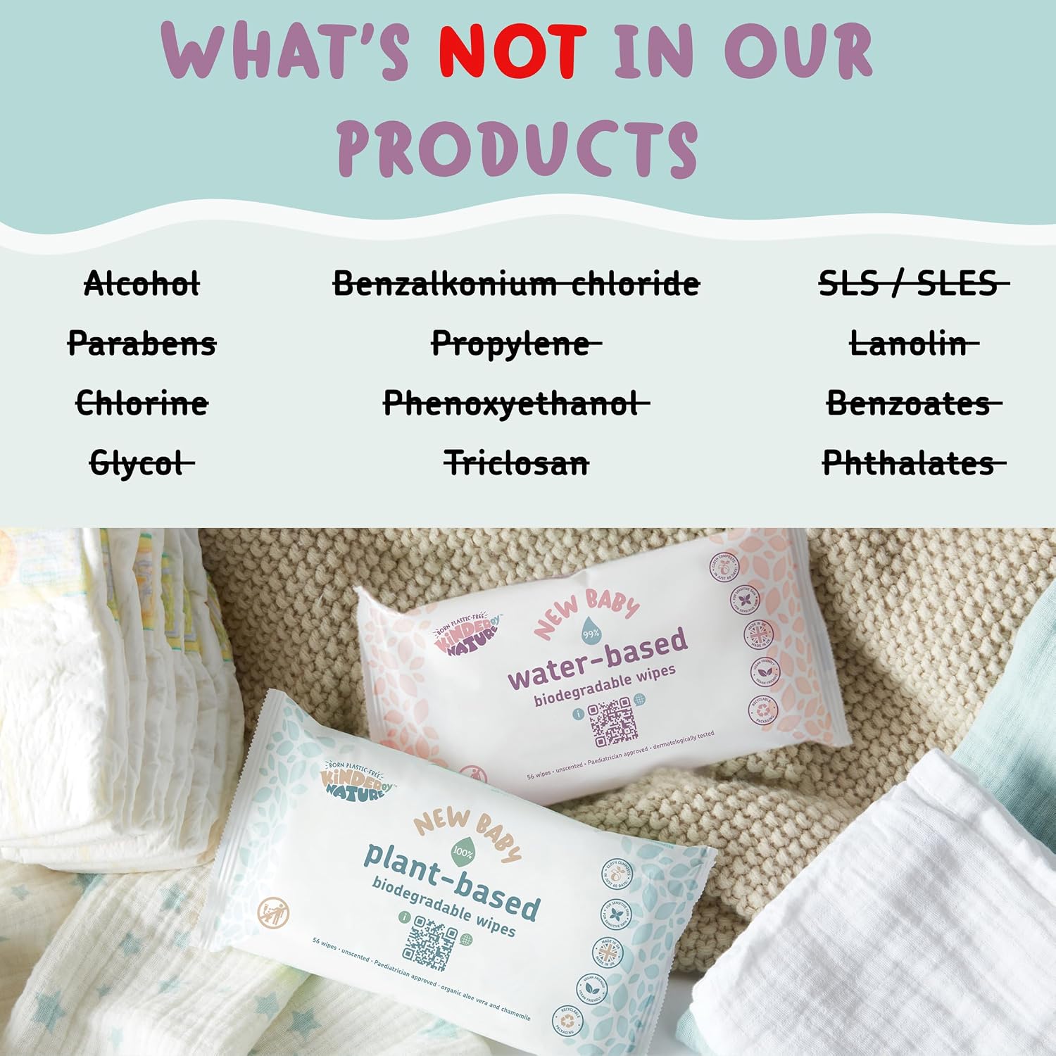 Kinder by Nature Plant Based Baby Wipes - 100% Biodegradable & Compostable, 672 Count (12 Packs of 56) - 99% Plant-Based Ingredients