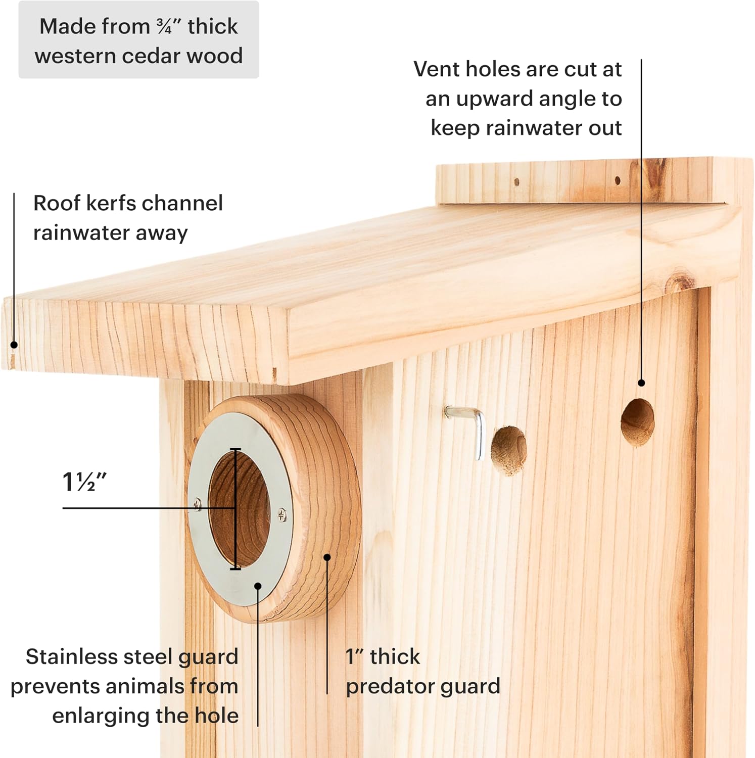 WHITEHORSE Bluebird House - Weatherproof Bird House for Outdoors - Cedar Birdhouse Built to NABS Specs - Nest Box for Bluebirds, Chickadees, Titmice