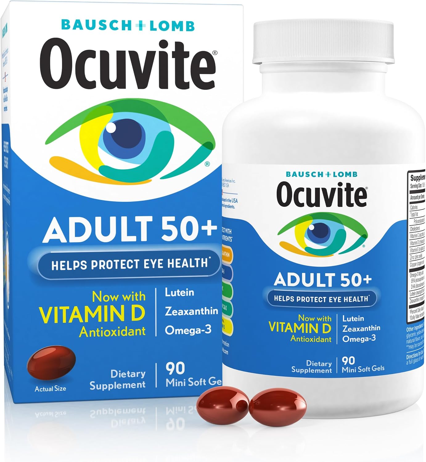 Ocuvite 50+ Eye Vitamin & Mineral Supplement, Multivitamin for Vision & Ocular Health with Omega-3, Zinc, Vitamins C & E, Lutein & Zeaxanthin