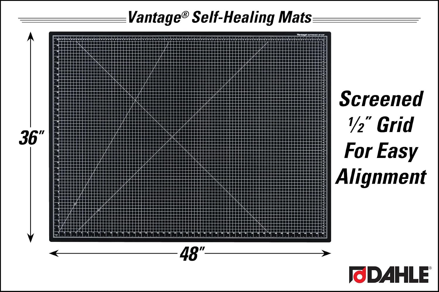 Dahle Vantage 10673 Premium Self-Healing Cutting Mat, 24"x36", 1/2" Grid, 5 Layers for Max Healing, Perfect for Crafts & Sewing, Black