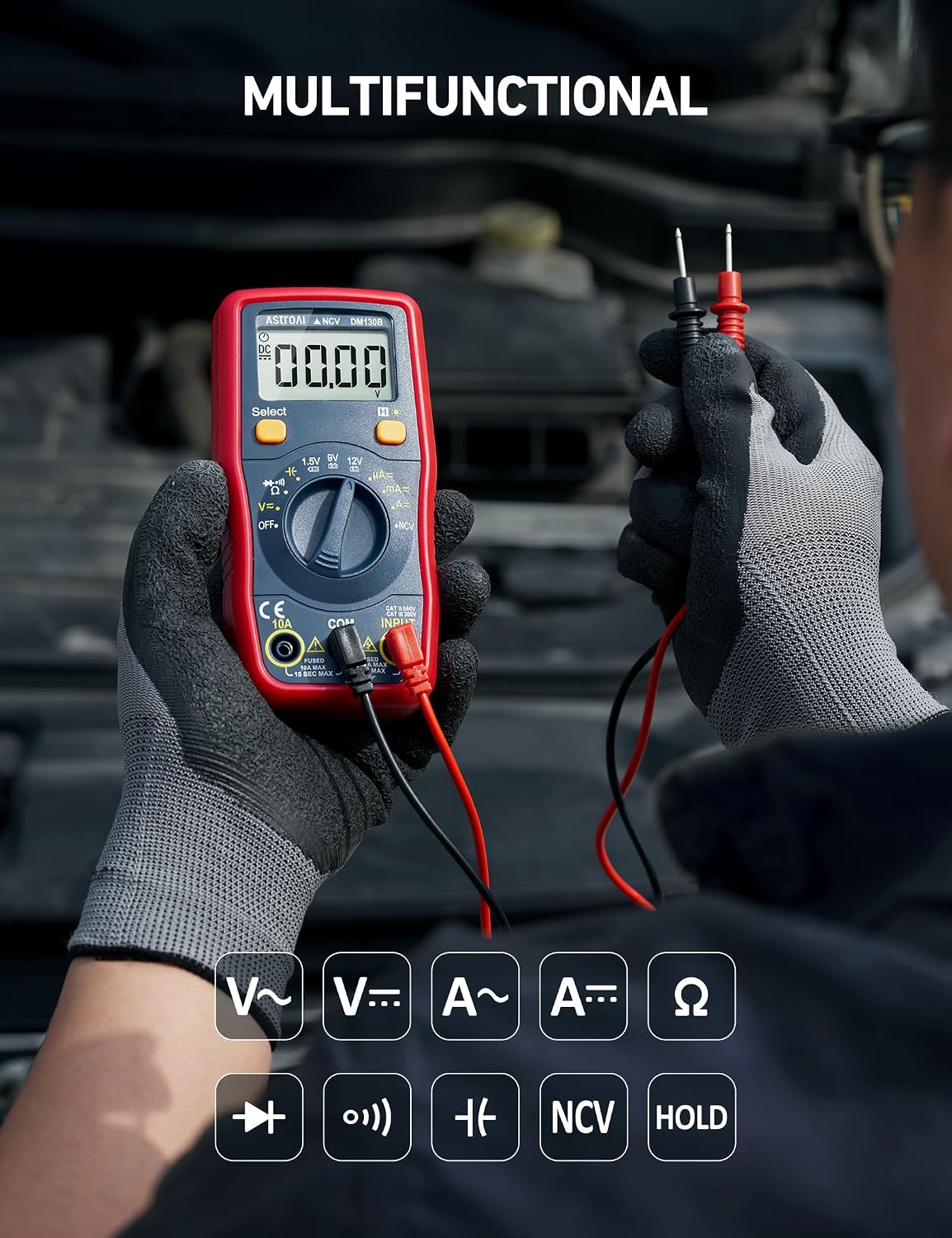 AstroAI DM130B Multimeter, 4000 Counts, Auto-Ranging, Capacitance Testing