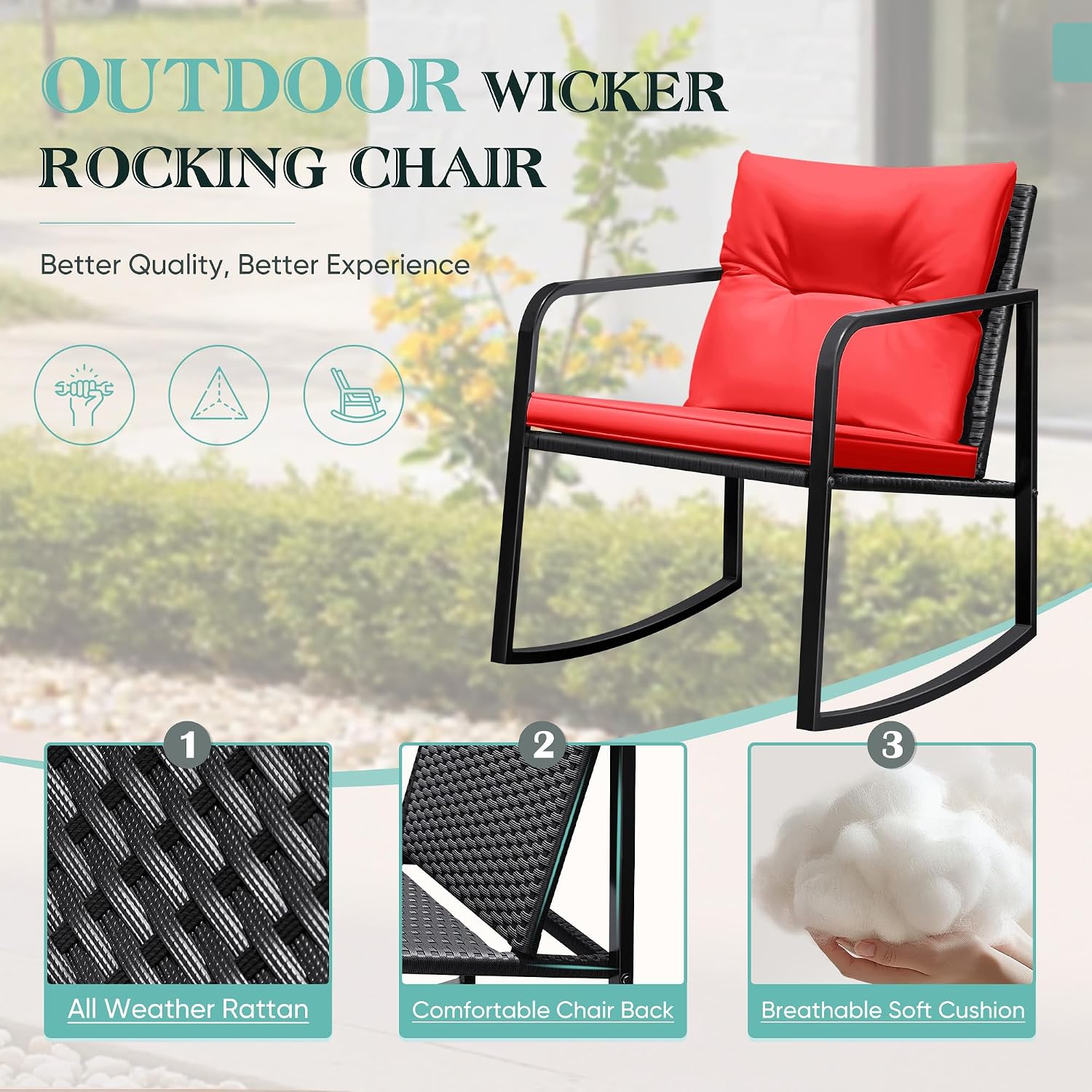 Greesum 3 Pieces Rocking Wicker Bistro Set,Patio Conversation Sets,Beige